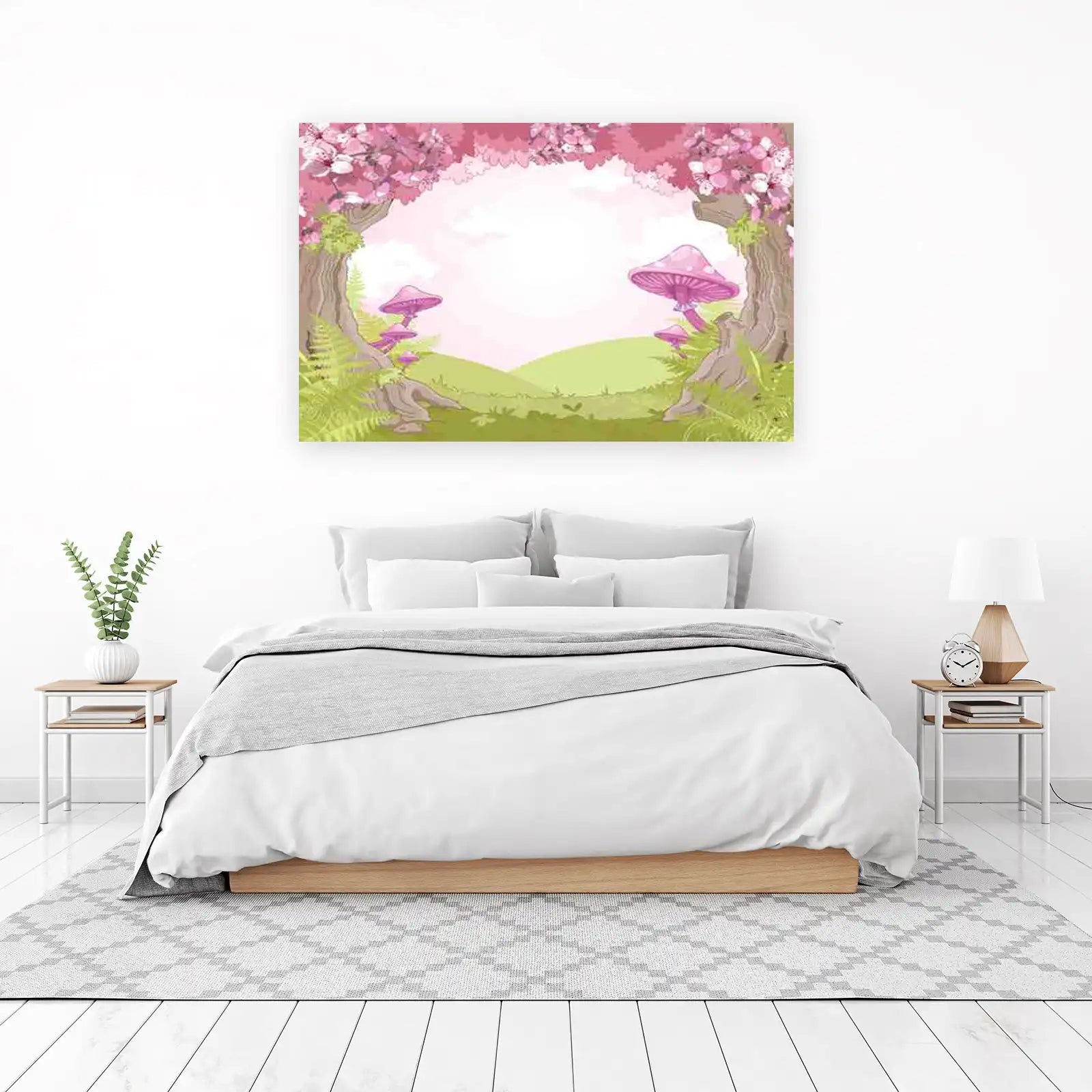 Enchanted Pink Mushroom Forest Wall Art