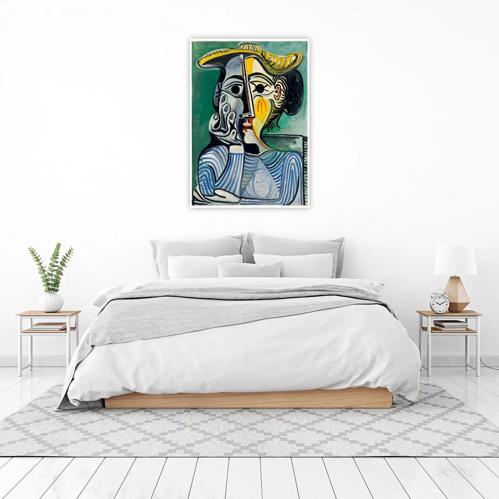 Cubist Portrait Blue Stripes Wall Art