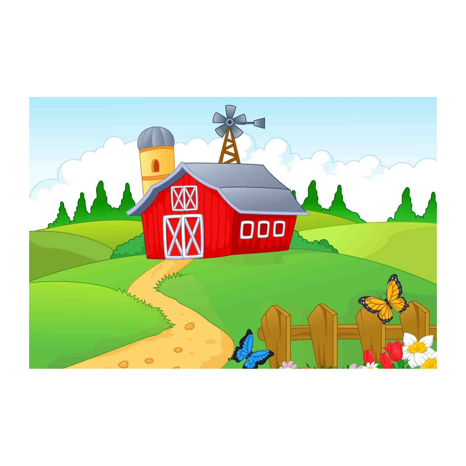 Charming Countryside Barn & Butterflies Wall Art