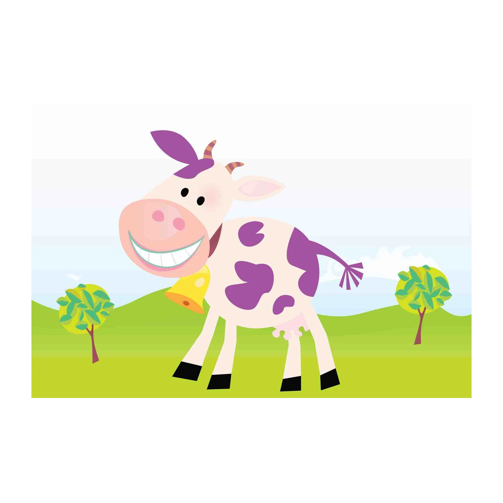 Happy Purple Cow Farm Scene Wall Art