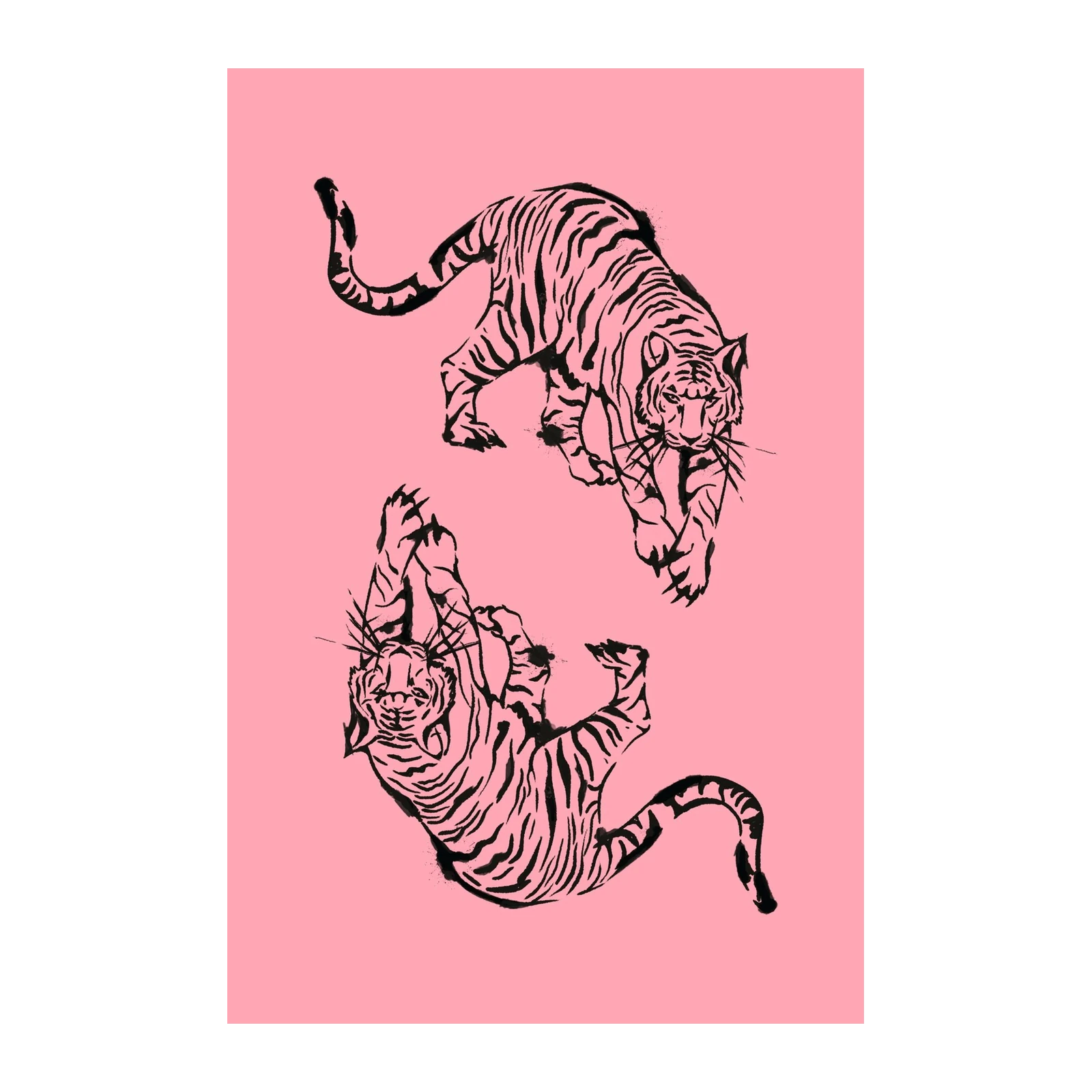 Dynamic Tiger Duo Black & Pink Wall Art