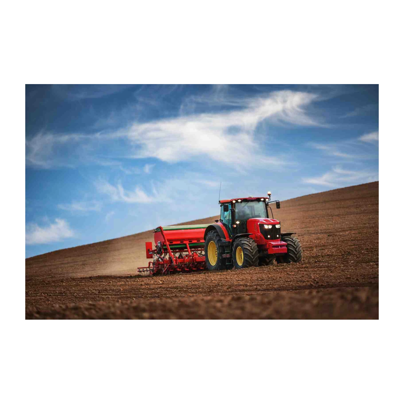 Red Tractor Tilling Field Wall Art