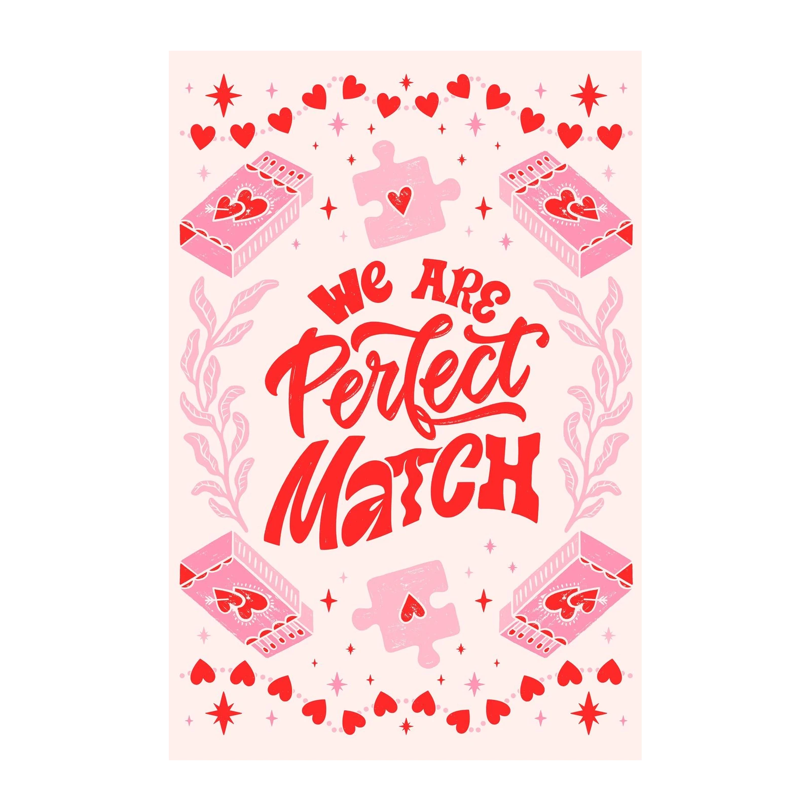Perfect Match Couple Love Red Heart Wall Art