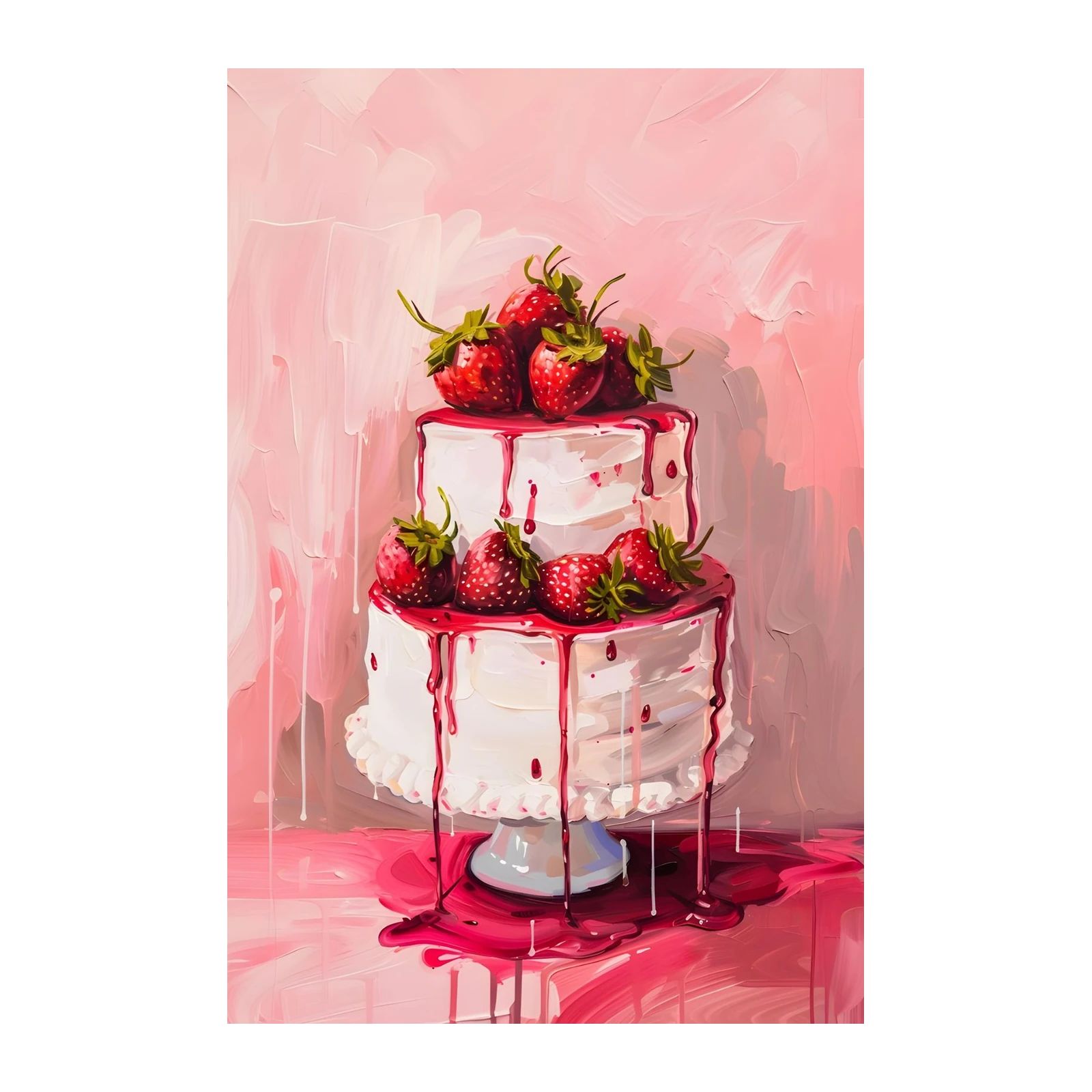 Strawberry Drip Cake Art Wall Art