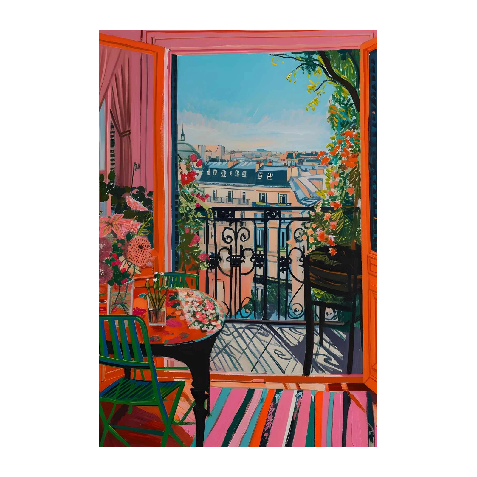 Vibrant Parisian Balcony Wall Art