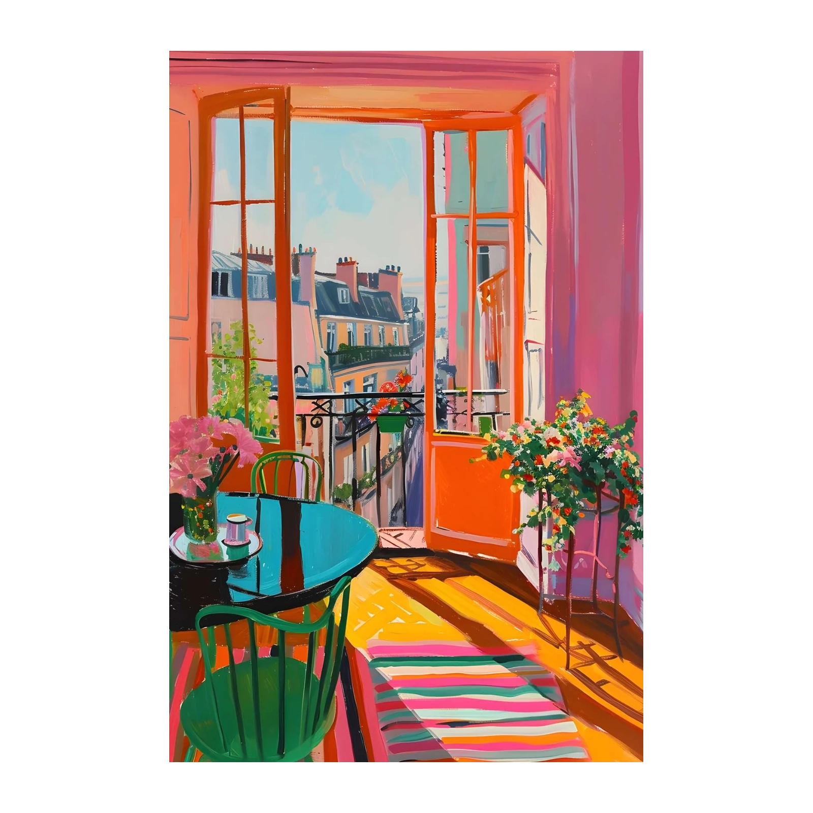 Vibrant Paris Balcony Abstract Wall Art