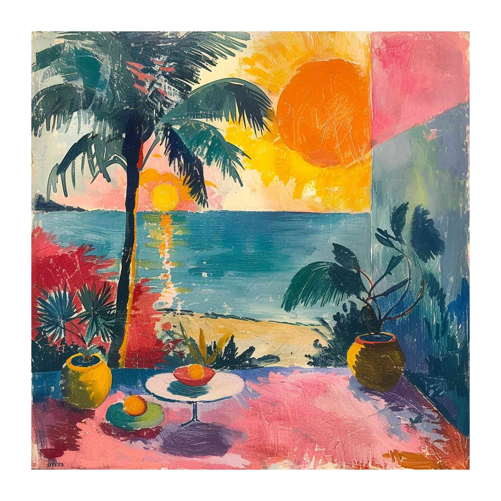 Vibrant Tropical Sunset Palm Wall Art