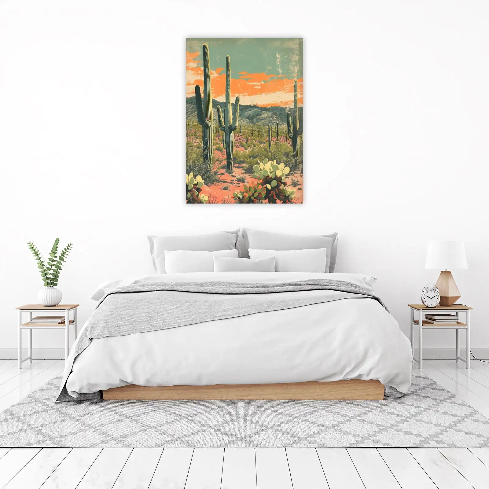 Vintage Desert Sunset Saguaro Cactus Wall Art