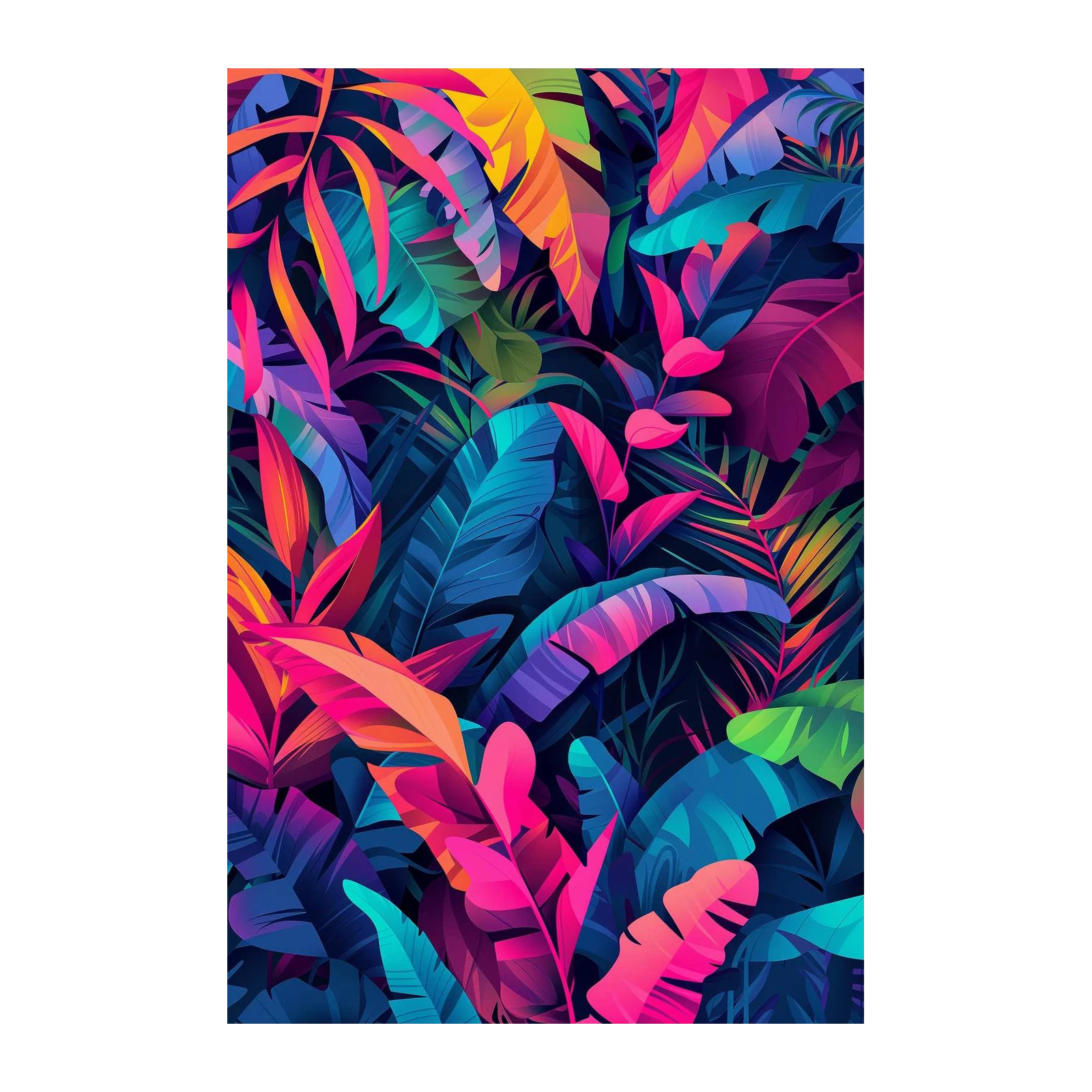 Vibrant Tropical Leaves Neon Aura Wall Art