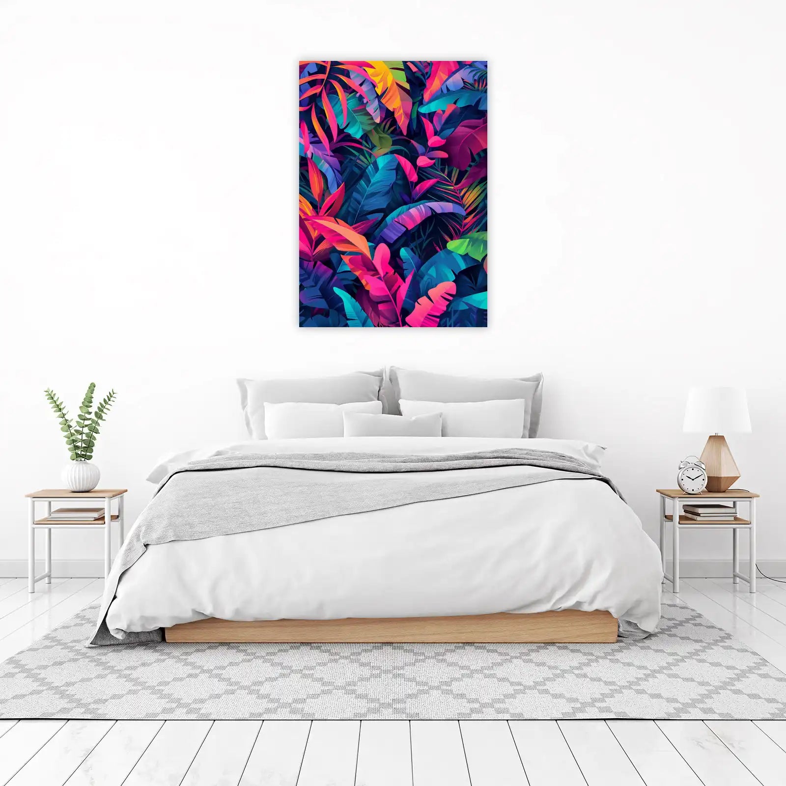 Vibrant Tropical Leaves Neon Aura Wall Art