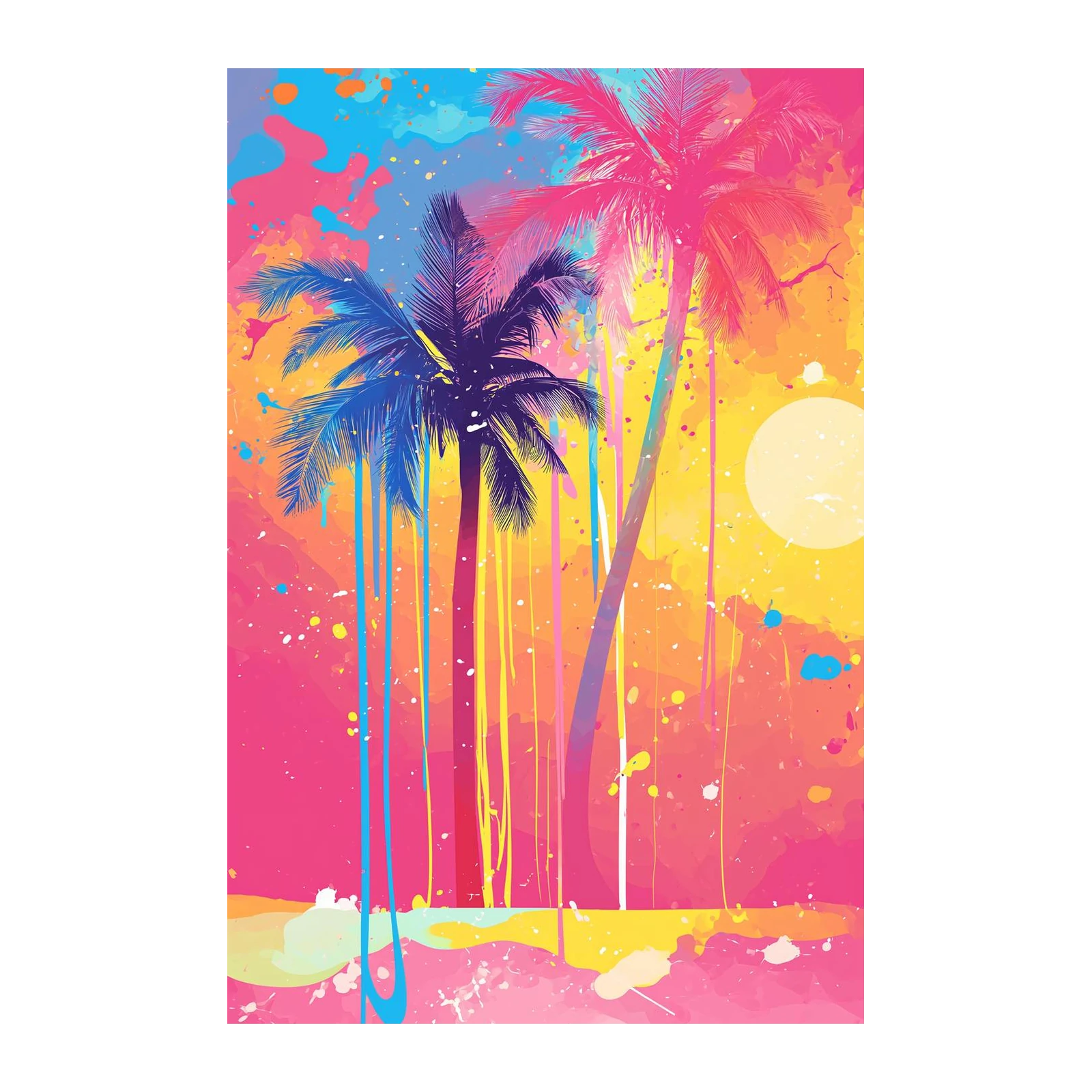 Vibrant Tropical Sunset Palm Trees Wall Art