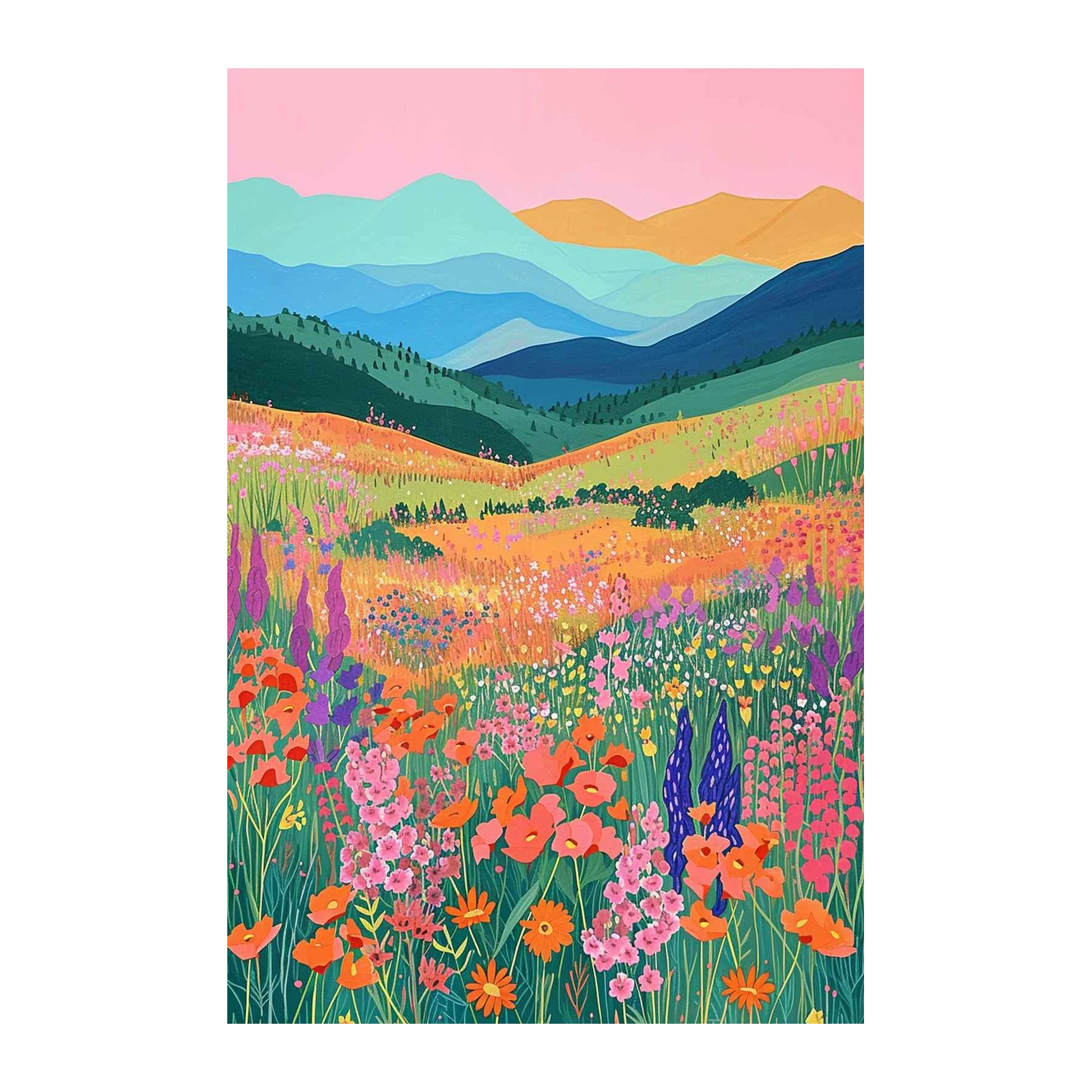 Vibrant Meadow Landscape Wall Art
