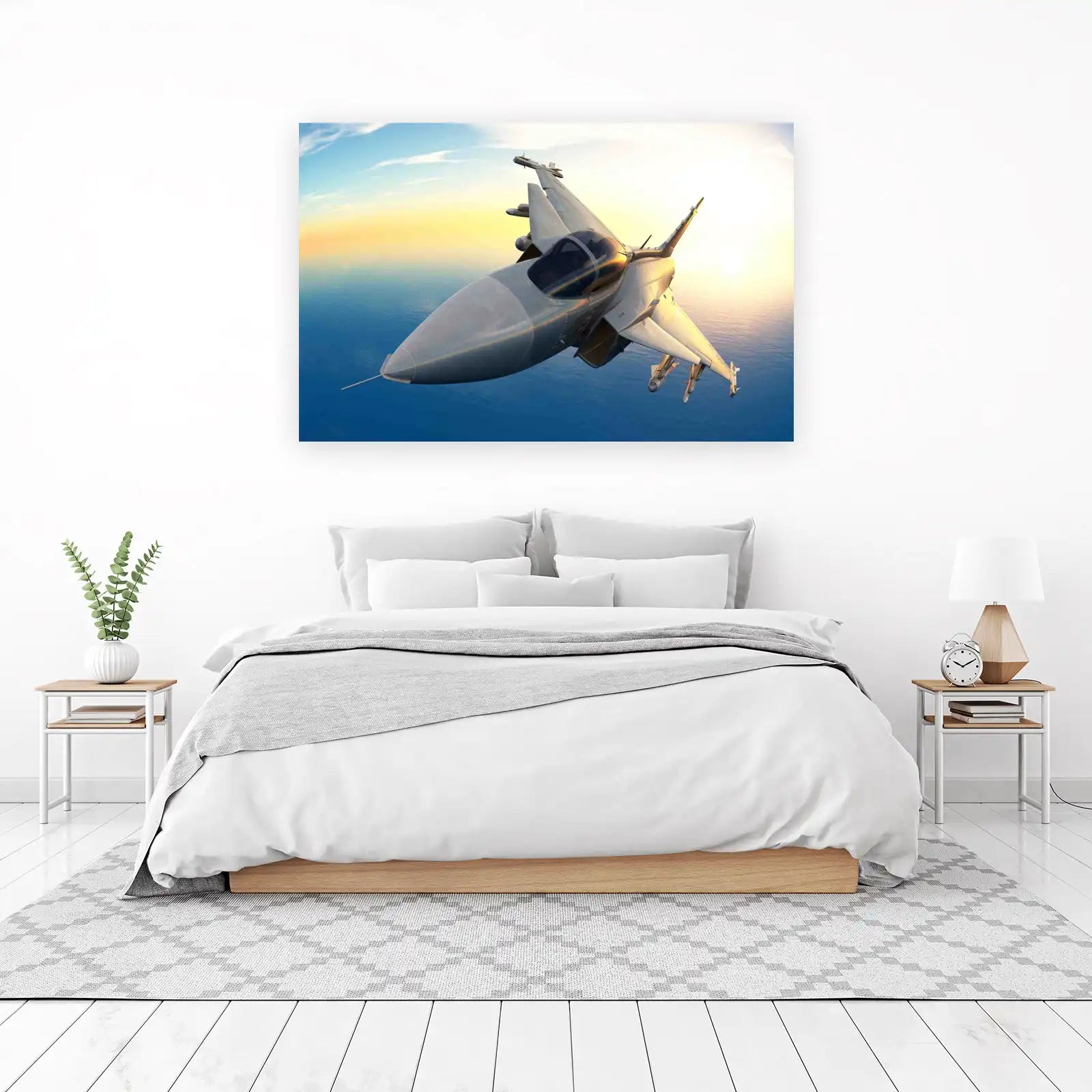 Modern Fighter Jet Over Ocean Wall Art