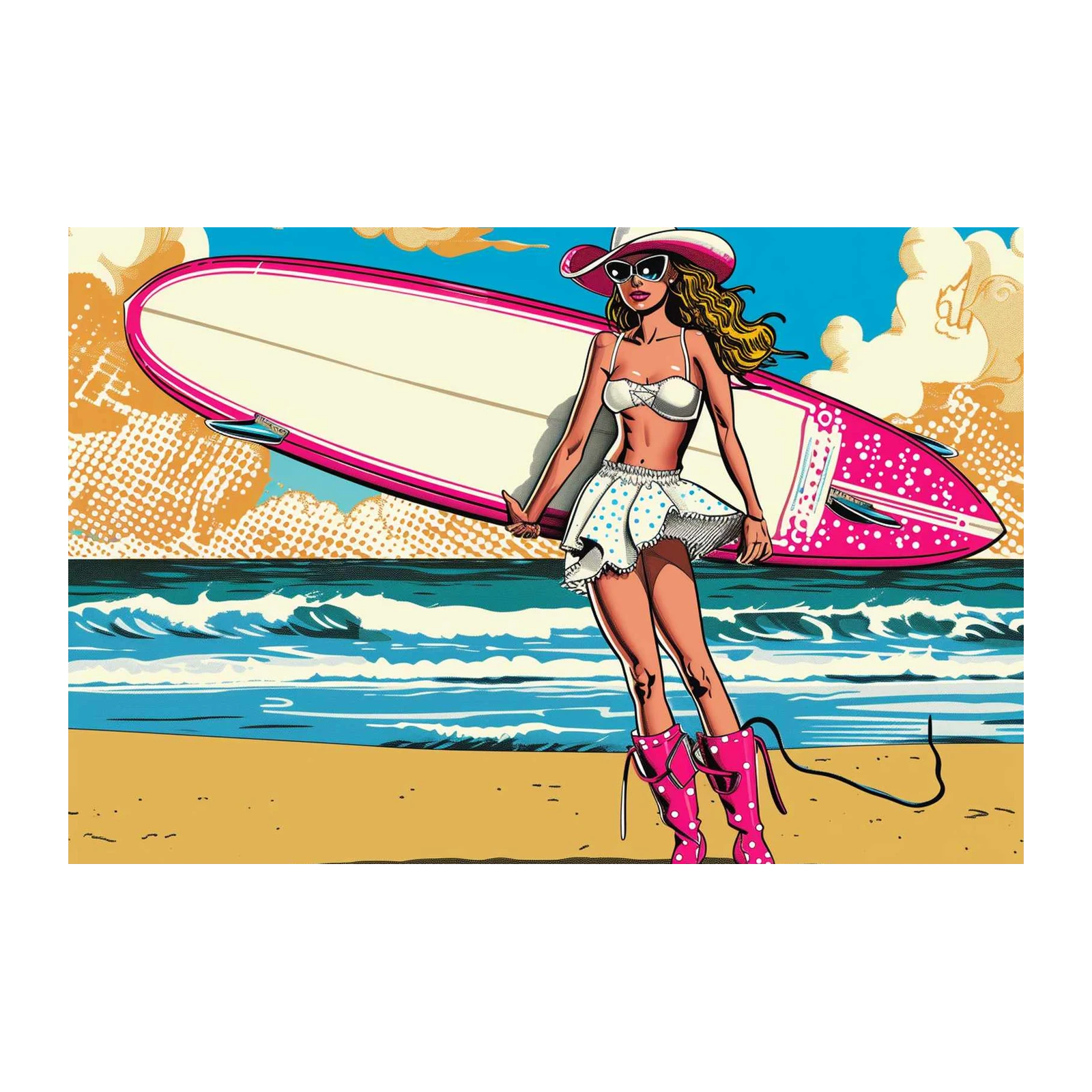 Retro Surfer Girl Beach Vibes Wall Art