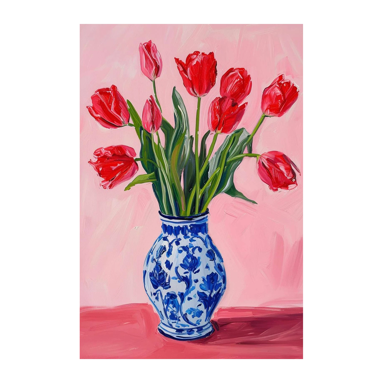 Vibrant Red Tulips in Blue Vase Wall Art