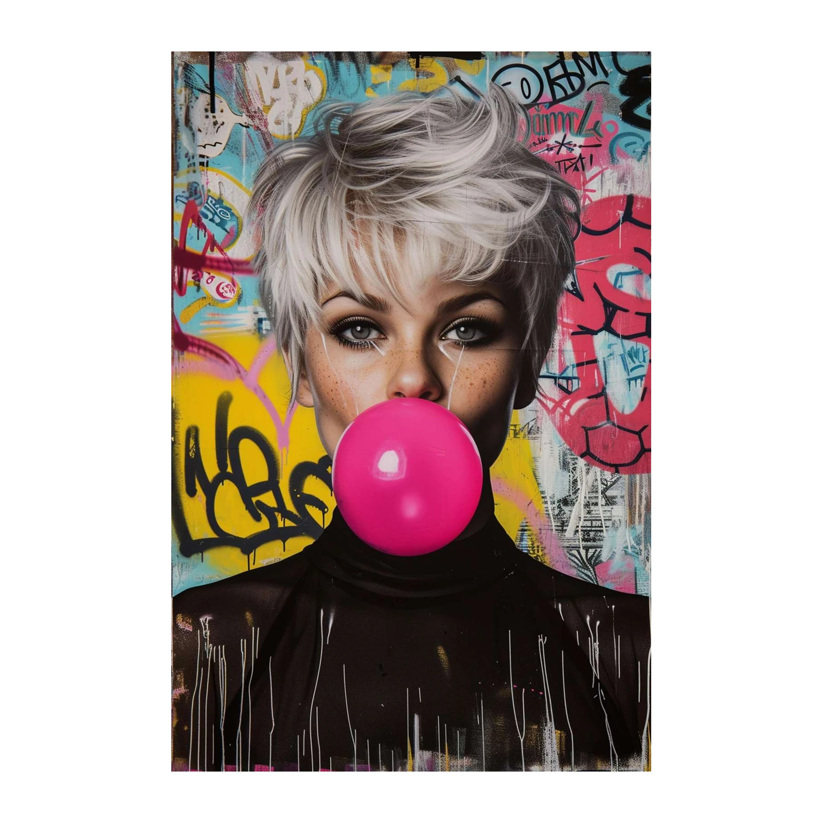 Urban Bubblegum Chic Woman Graffiti Wall Art