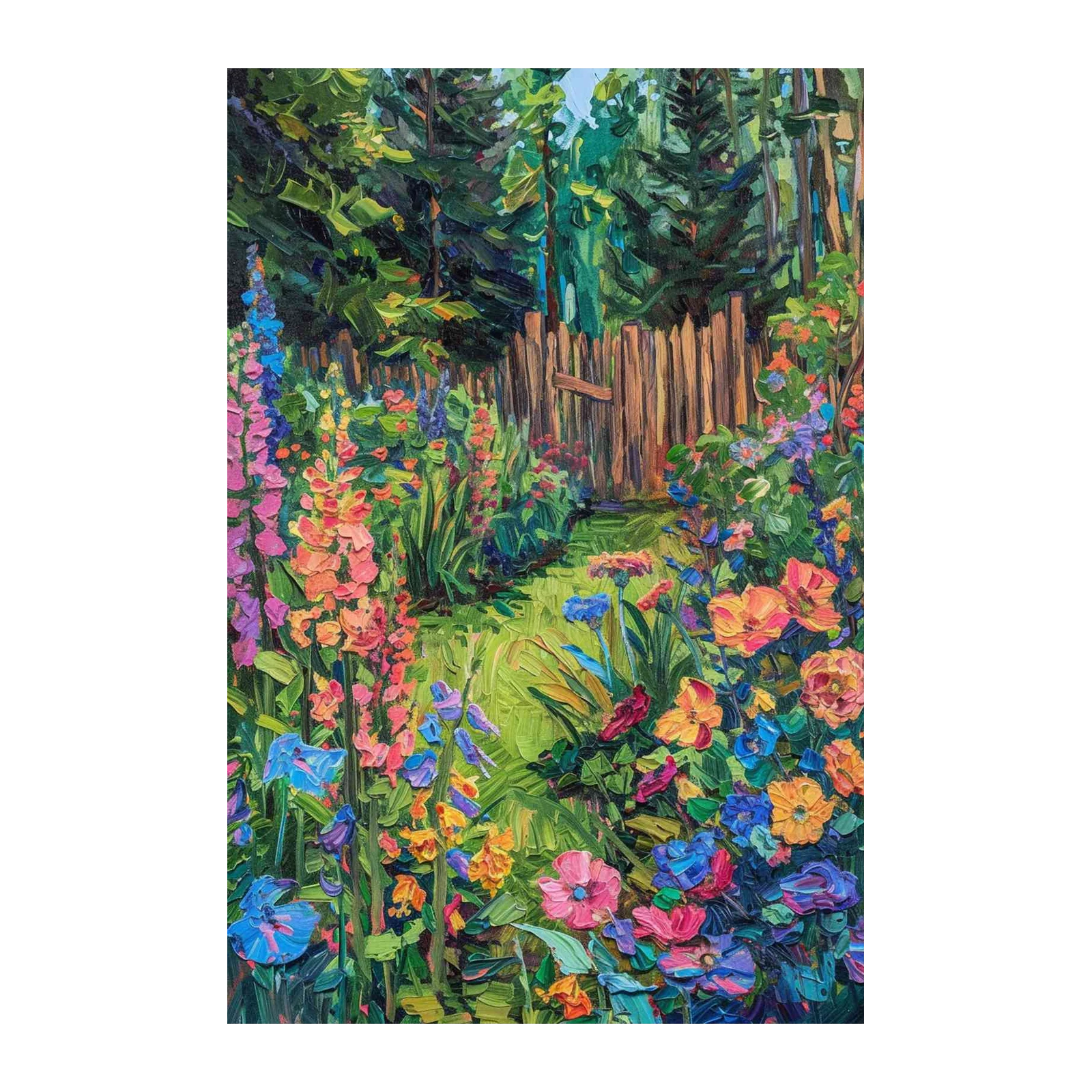 Vibrant Garden Pathway Oil Painting Wall Art