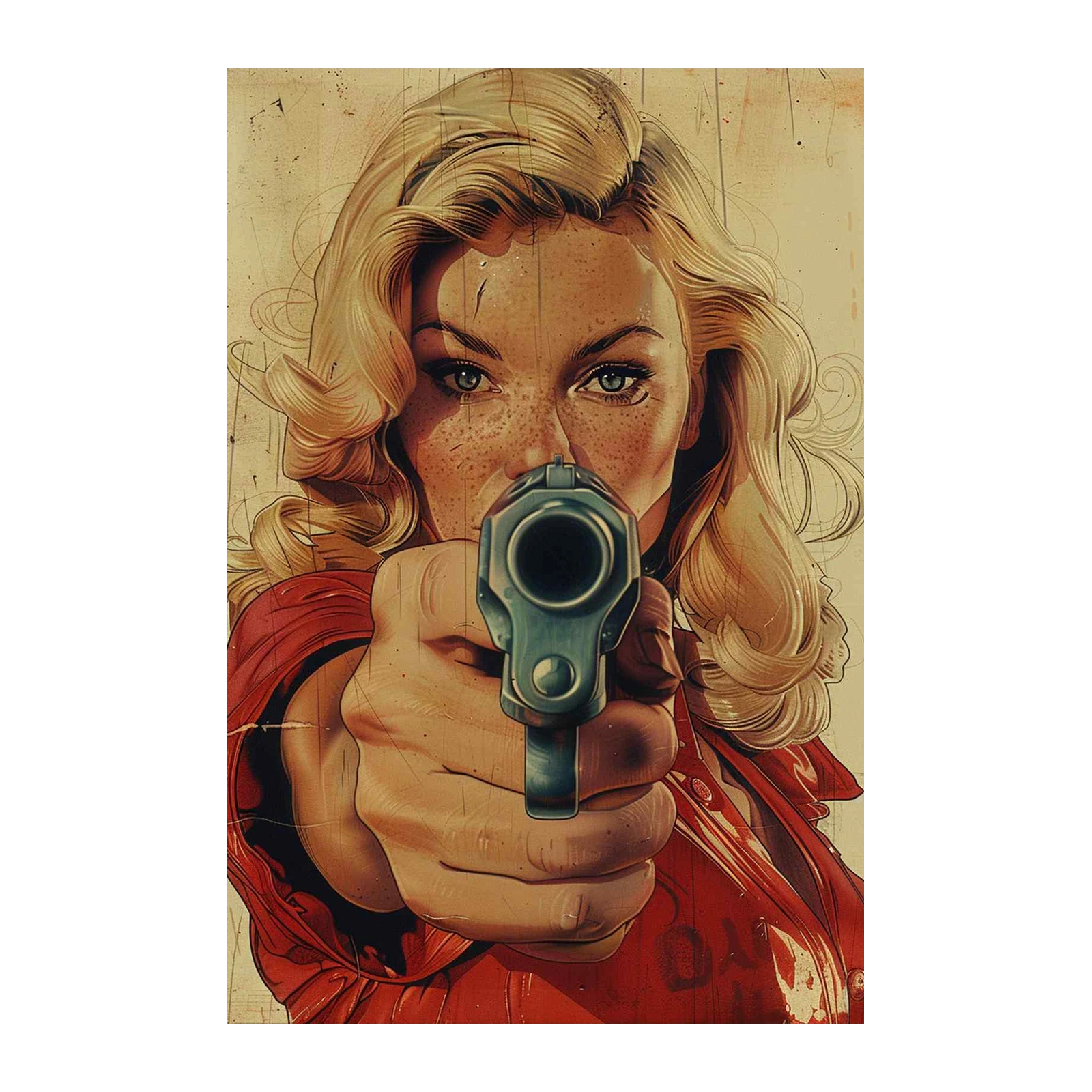 Retro Femme Fatale Gun Point Wall Art