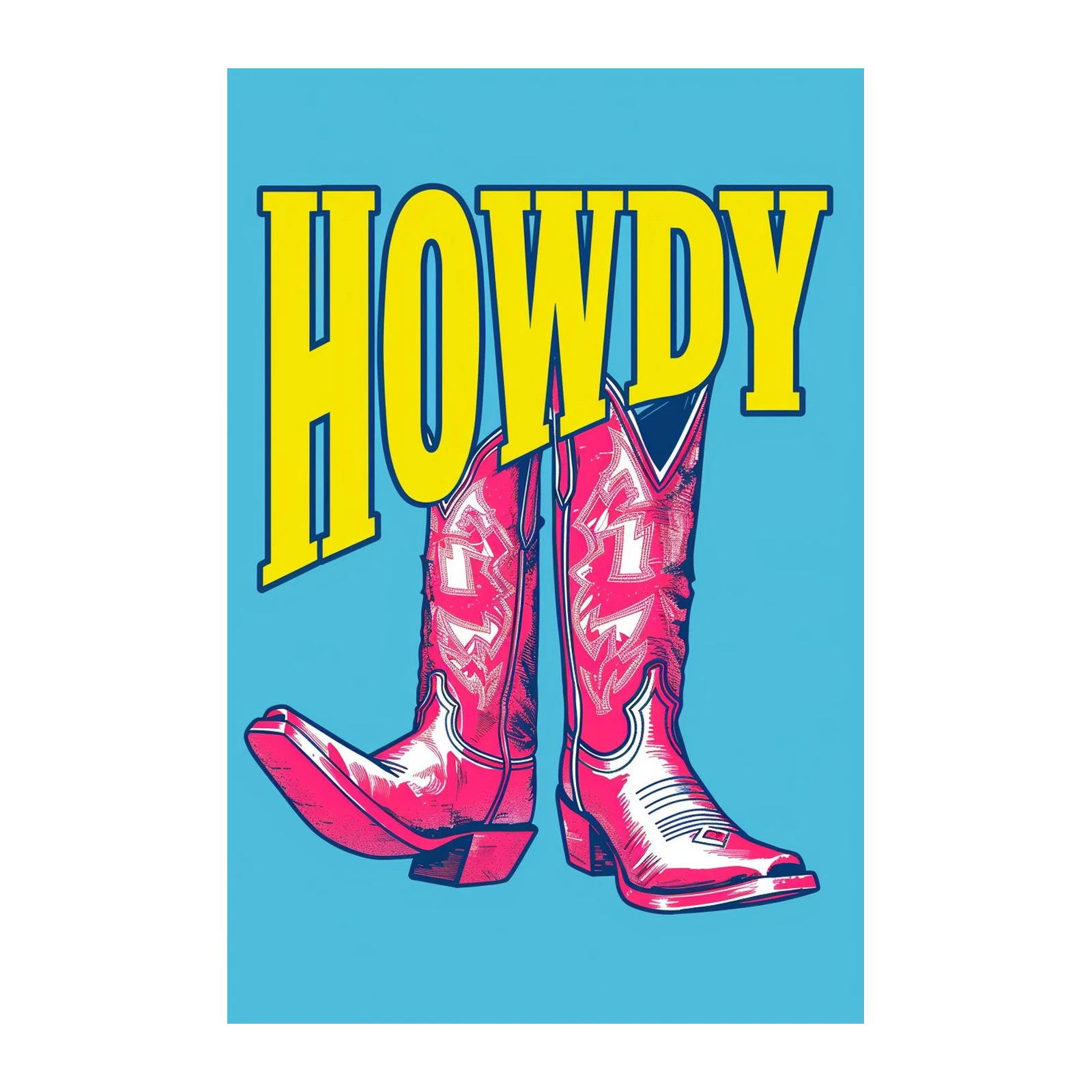 Retro Howdy Cowboy Boots Wall Art