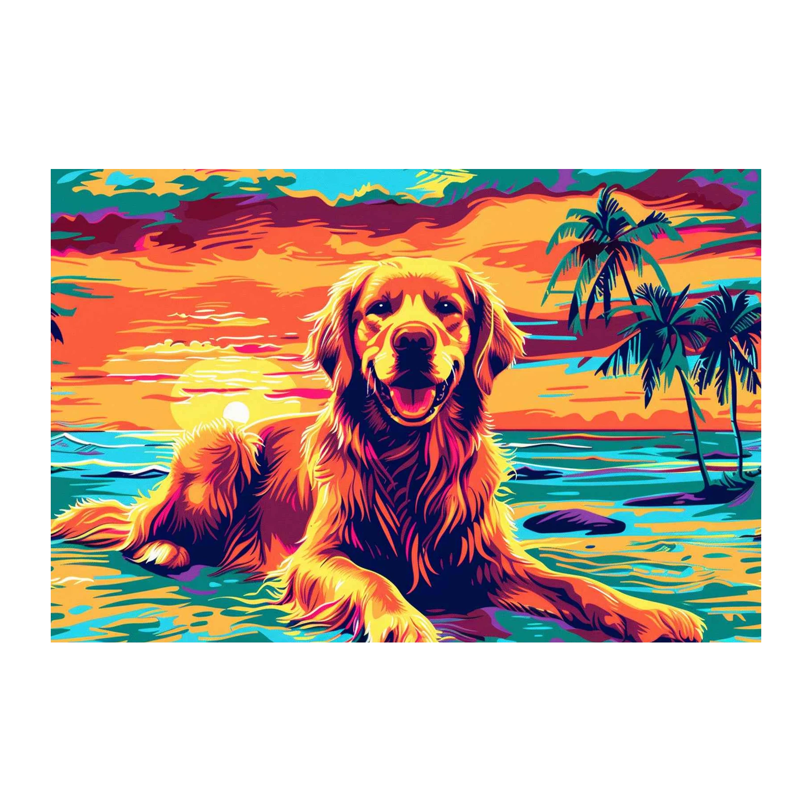 Golden Retriever Sunset Beach Wall Art