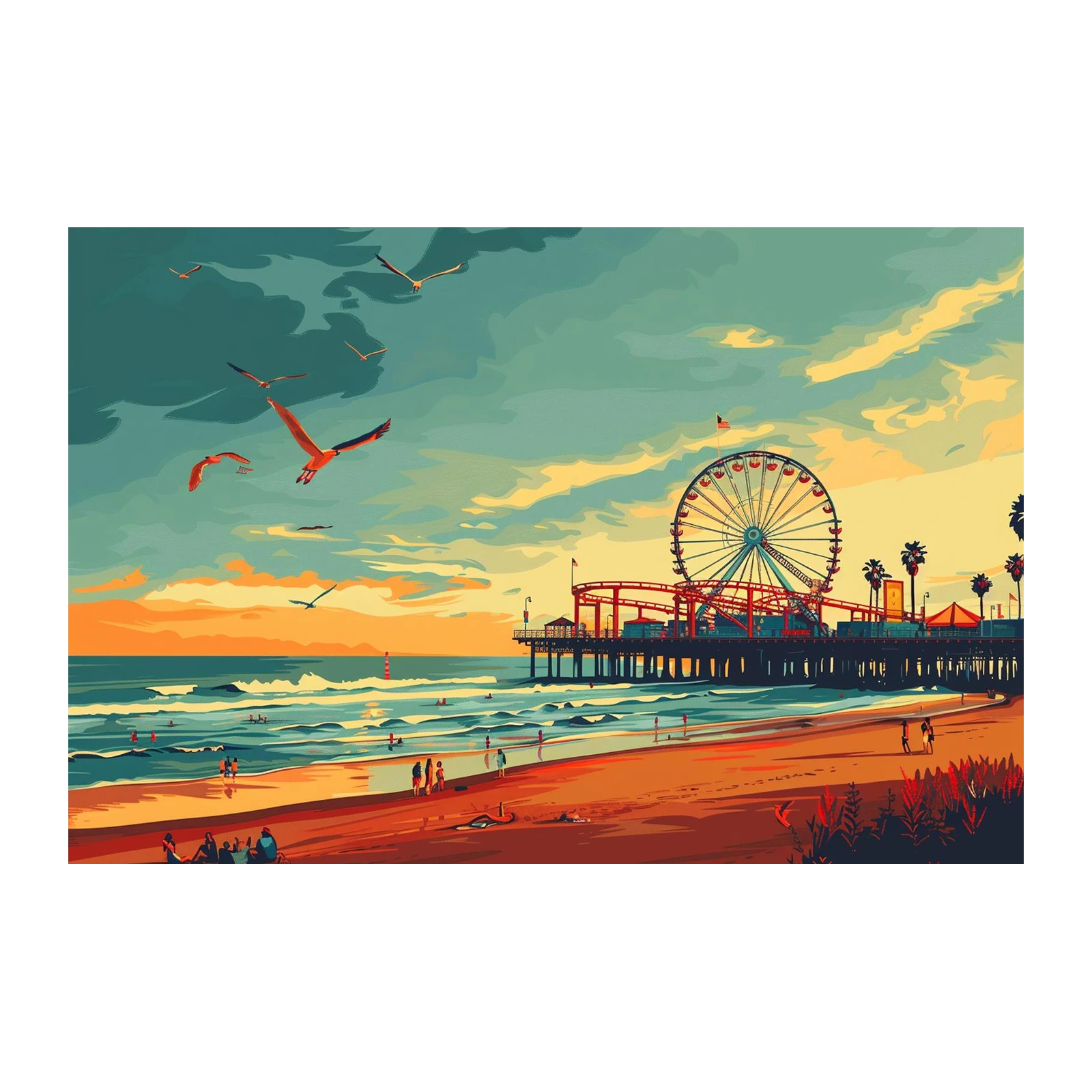 Coastal Vibes Ferris Wheel Beach Wall Art