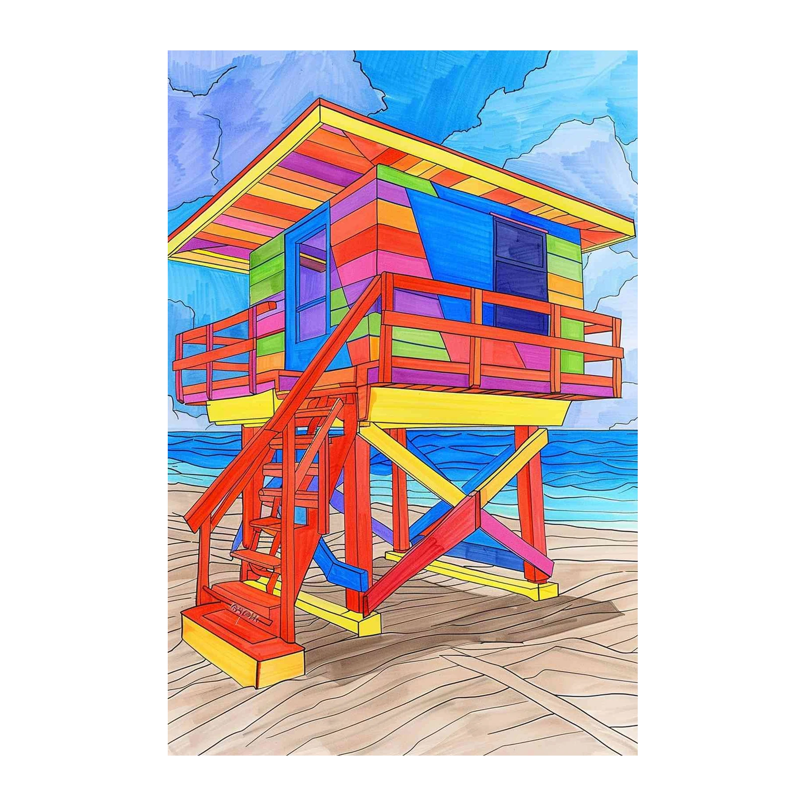 Vibrant Beach Lifehouse Pop Art Wall Art
