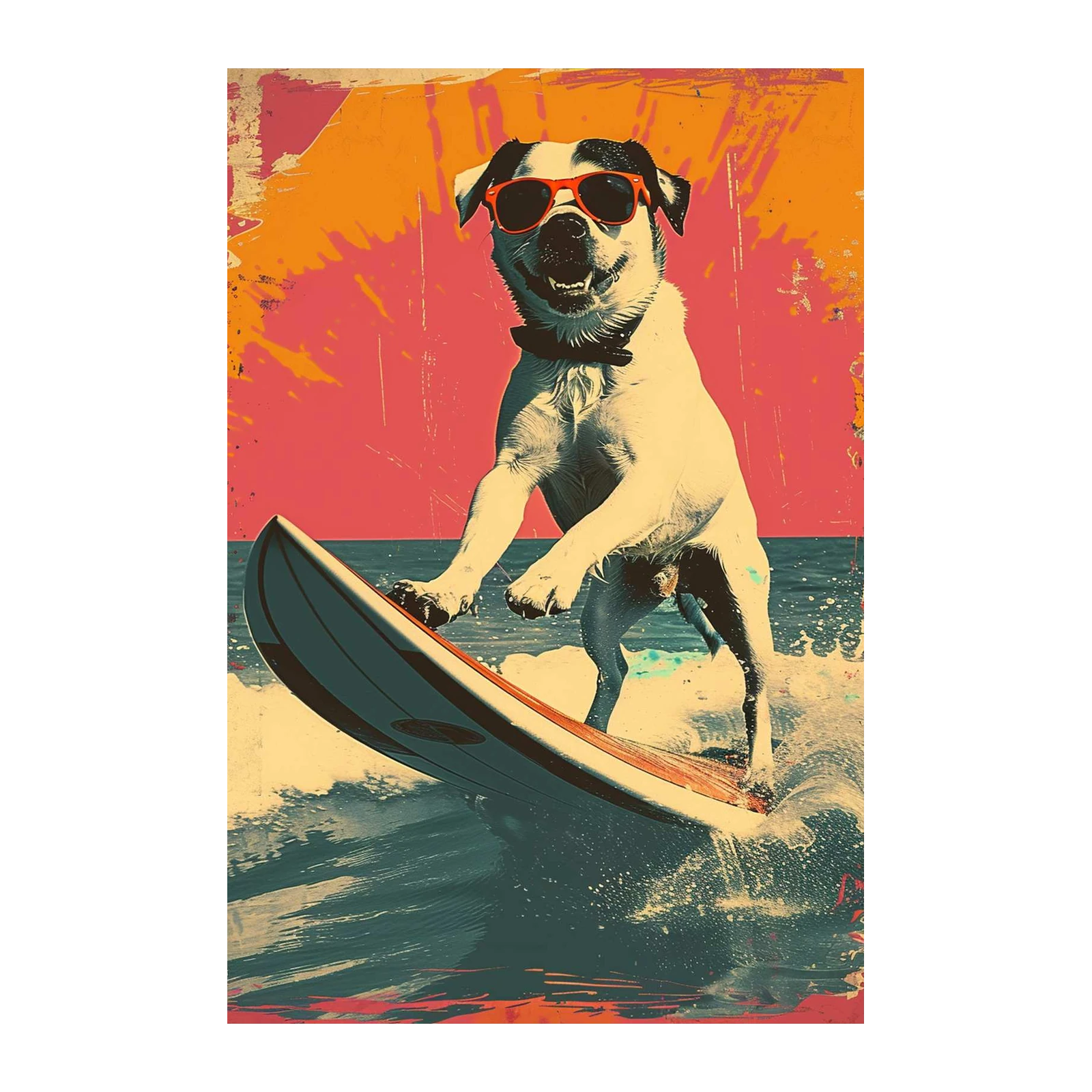 Surfing Dog Retro Pop Art Wall Art