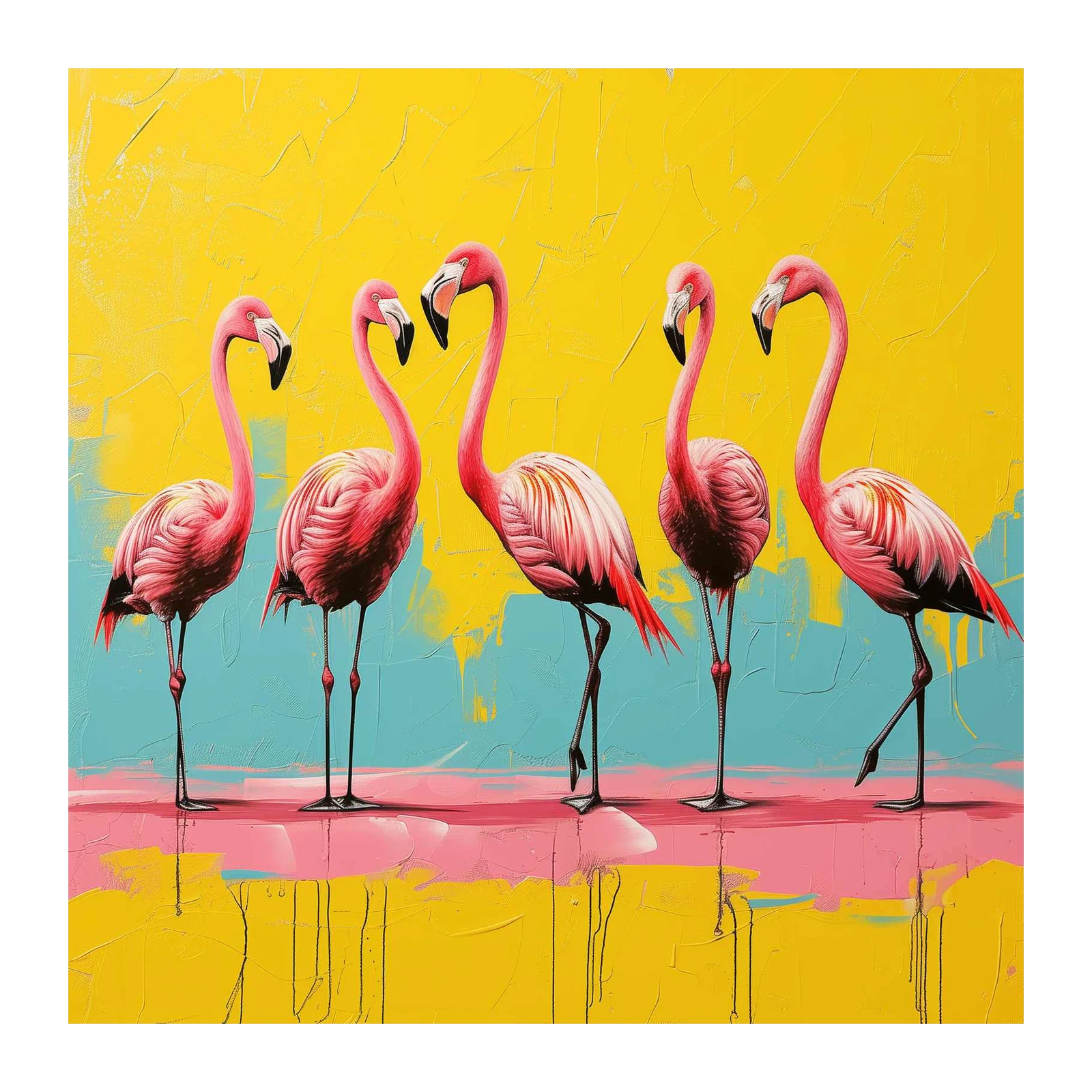 Vibrant Flamingos Abstract Wall Art Wall Art