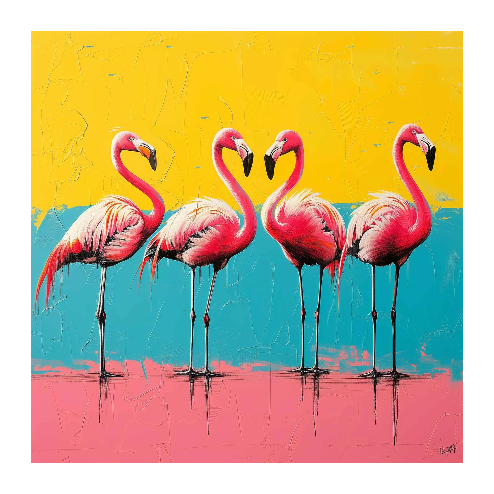 Vibrant Flamingos Abstract Art Wall Art