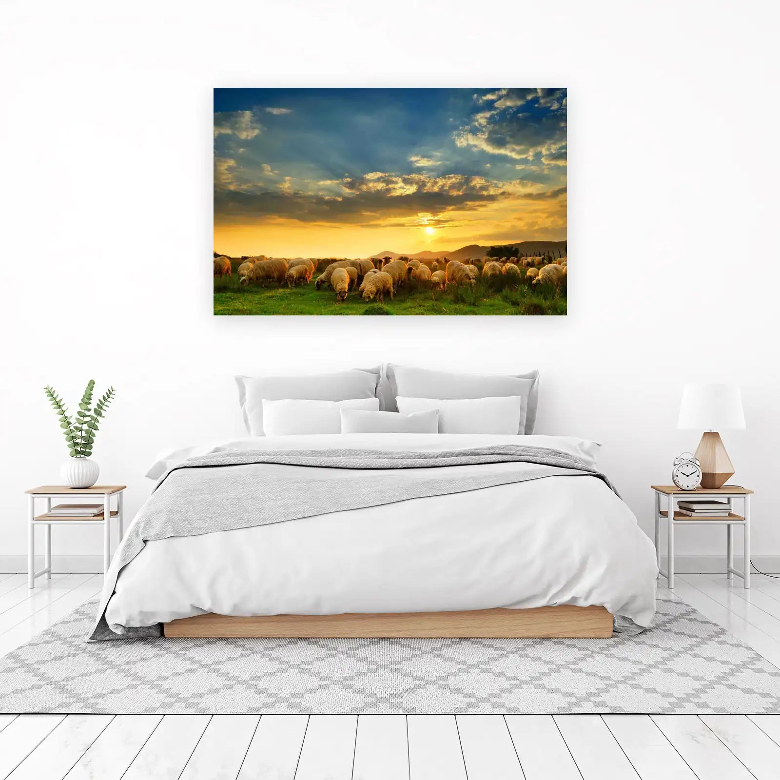 Serene Sunset Sheep Field Wall Art