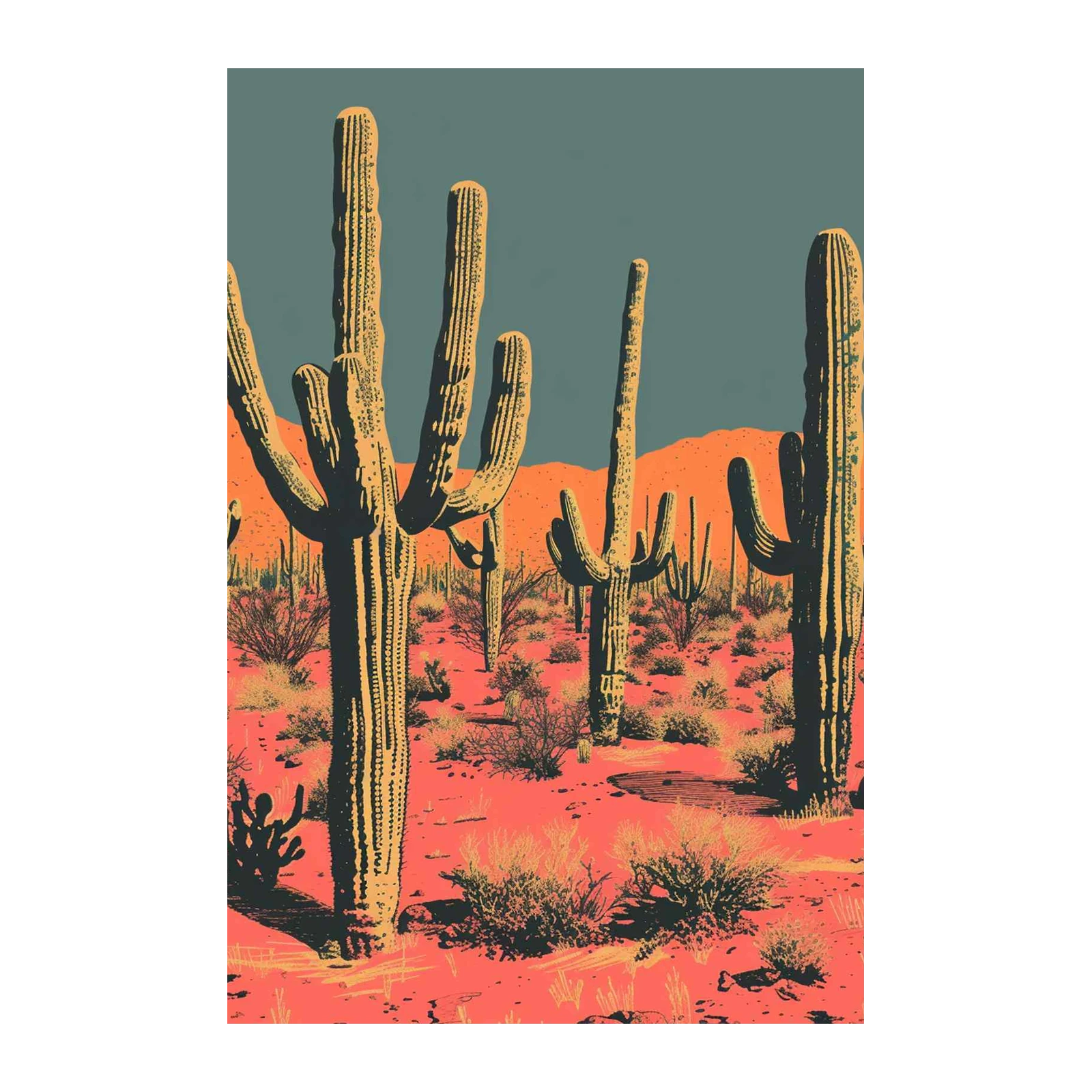 Desert Cactus Sunset Wall Art