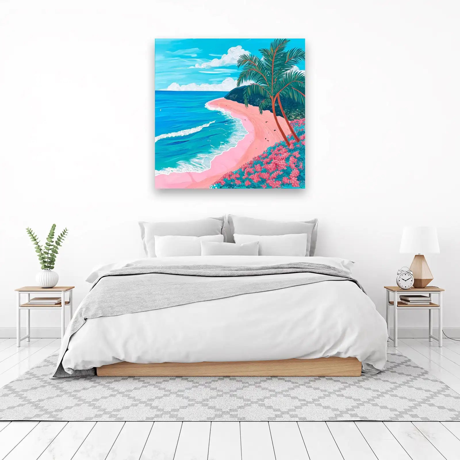 Tropical Pink Beach Paradise Palm Tree Wall Art