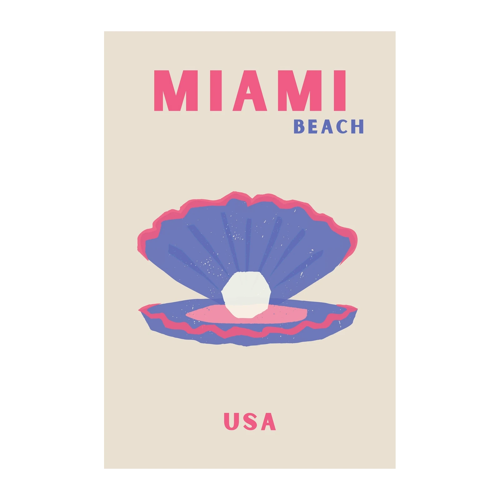 Miami Beach Pearl Seashell Vintage Travel Wall Art