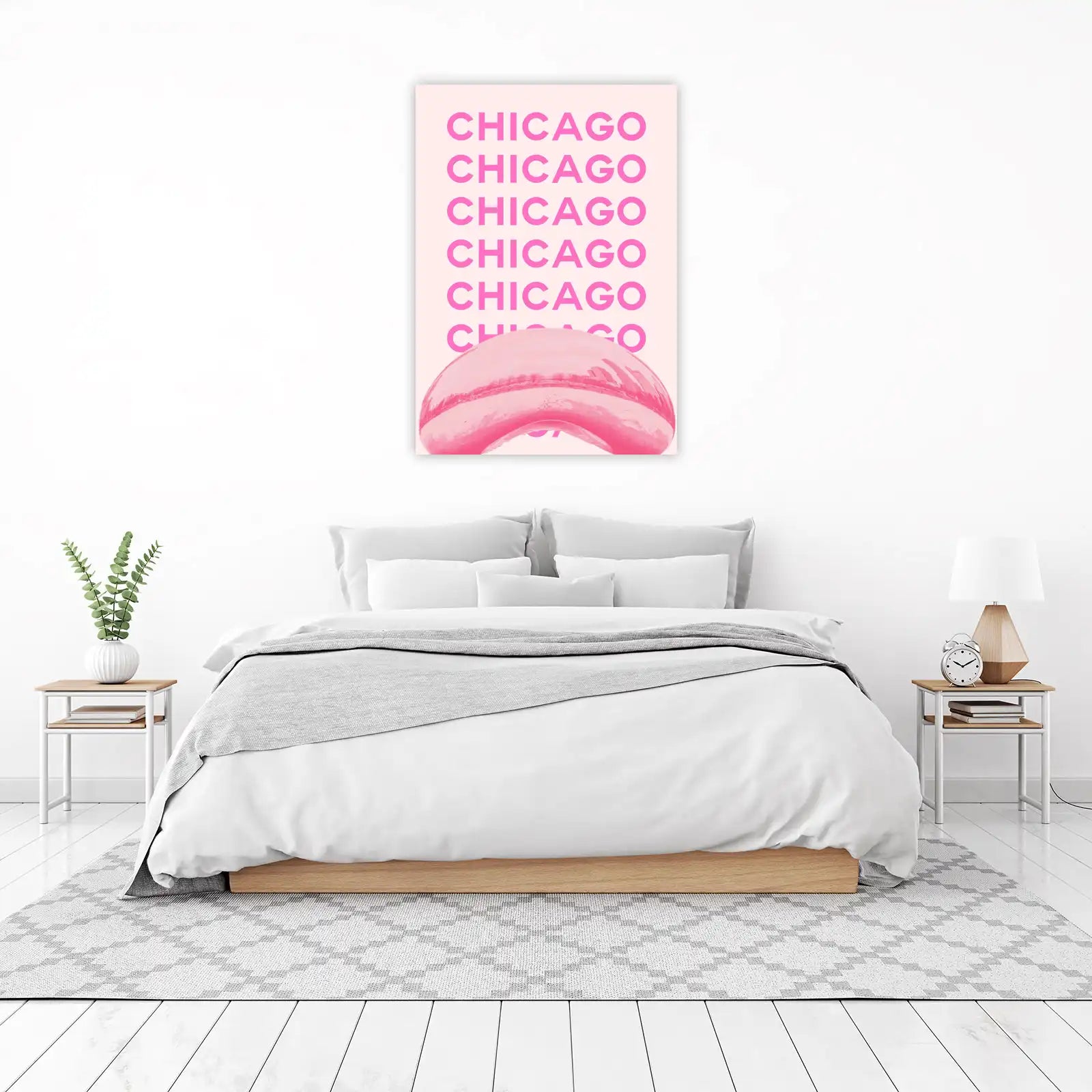Pink Chicago Skyline Bean Wall Art