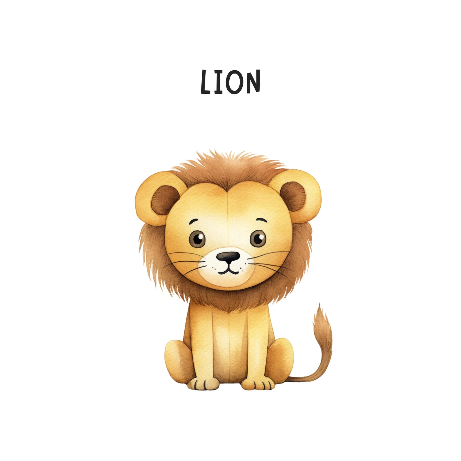Cute Watercolor Lion Safari Nursery Wall Art