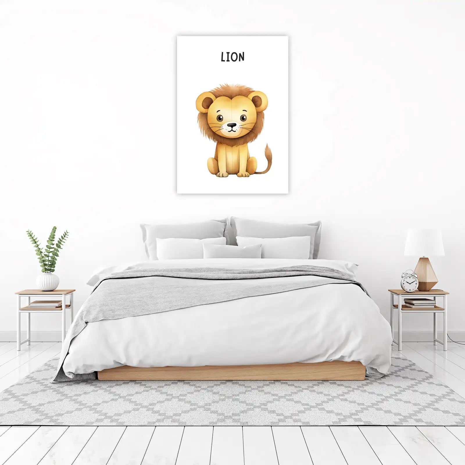 Cute Watercolor Lion Safari Nursery Wall Art