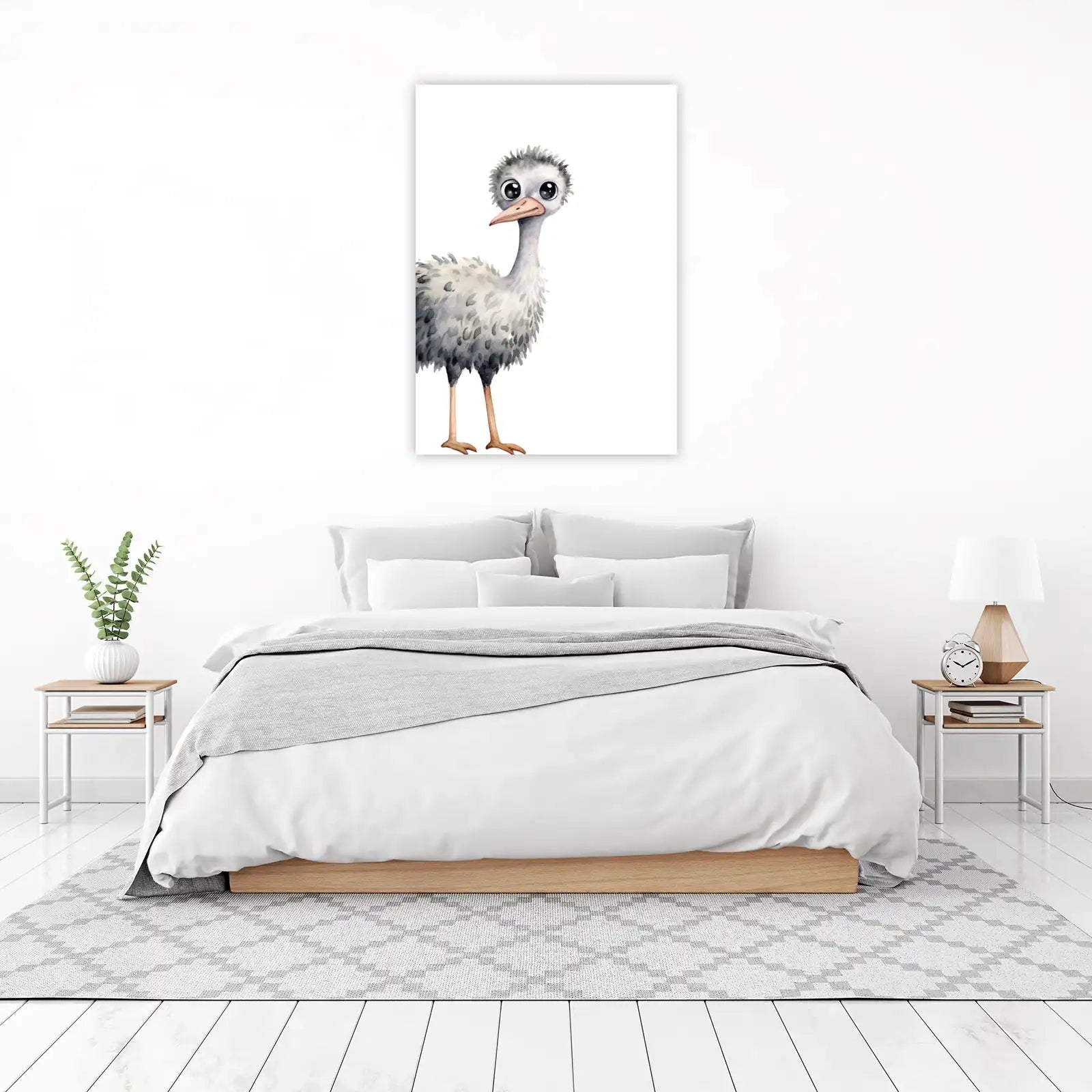 Cute Ostrich Watercolour Art Wall Art