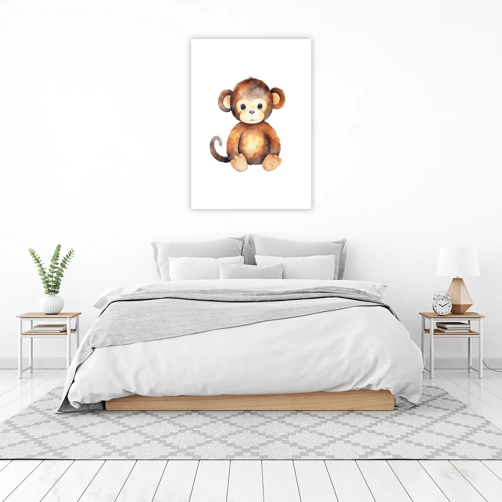 Adorable Watercolor Monkey Nursery Art Wall Art