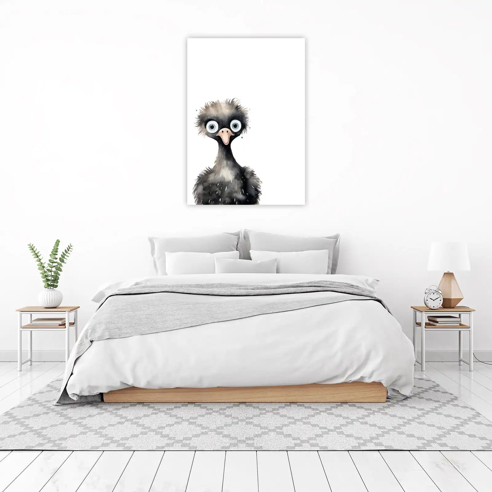 Whimsical Ostrich Watercolour Wall Art