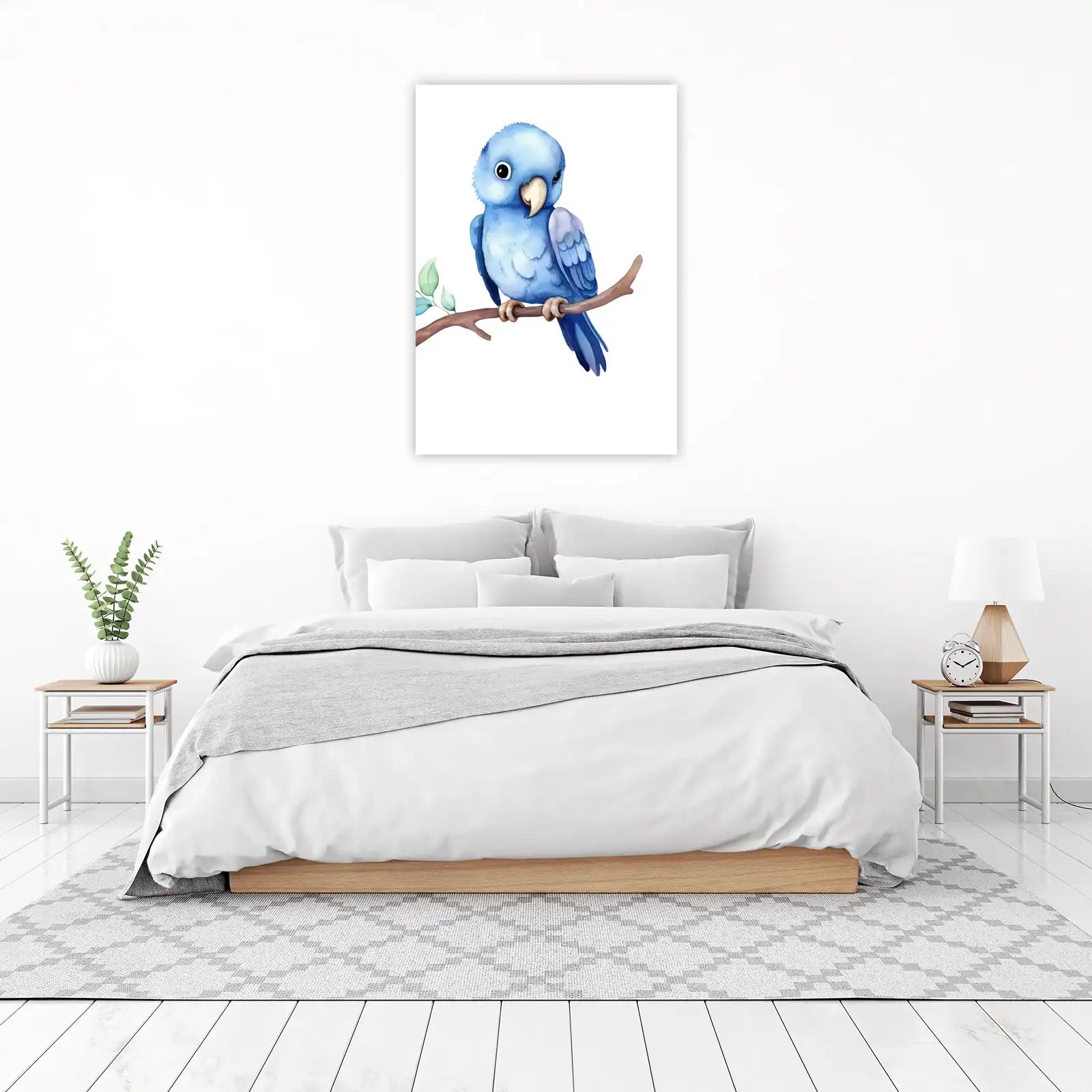 Adorable Blue Parrot on Branch Wall Art