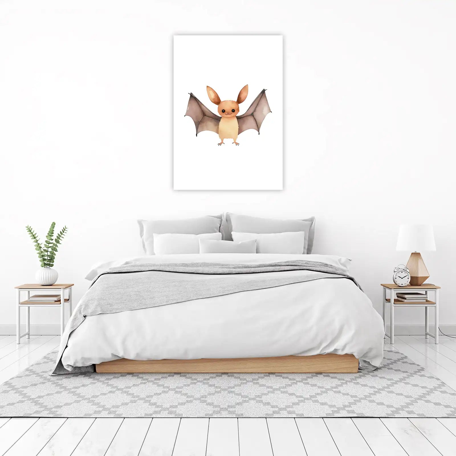 Adorable Watercolor Bat Wall Art for Kids