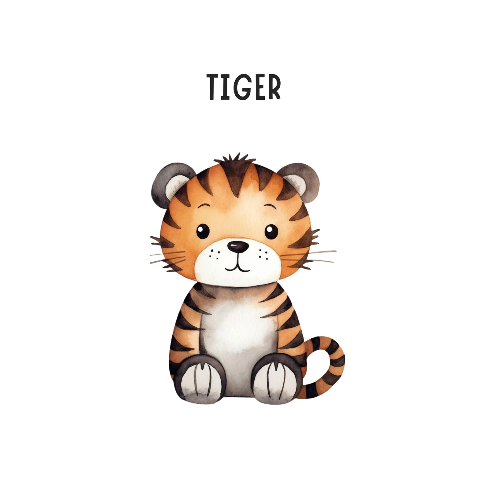 Adorable Tiger Watercolor Nursery Art Wall Art