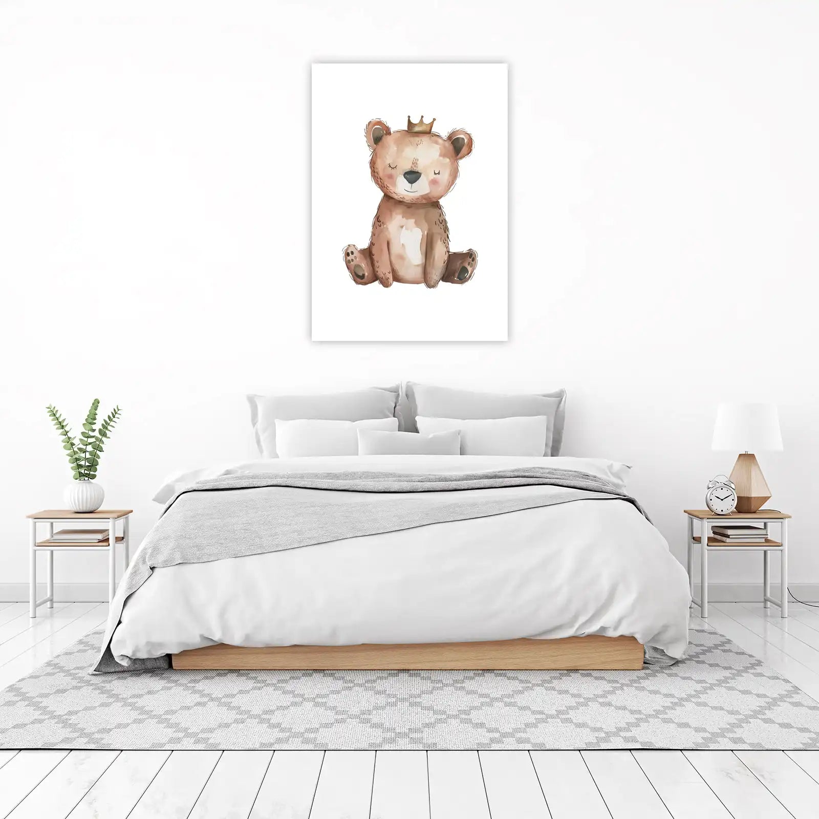 Adorable Crown Bear Watercolor Wall Art