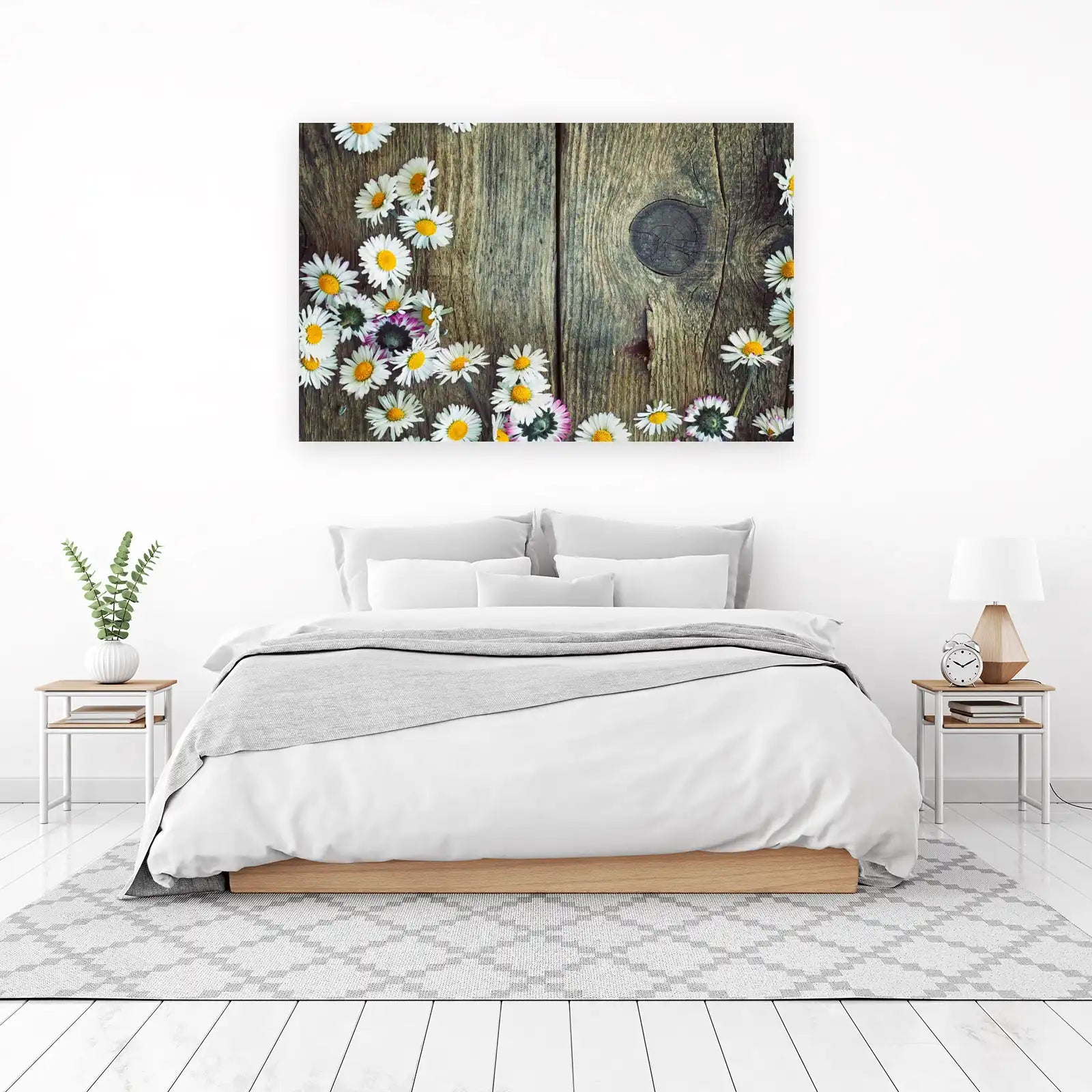 Rustic Daisy Floral Wooden Background Wall Art