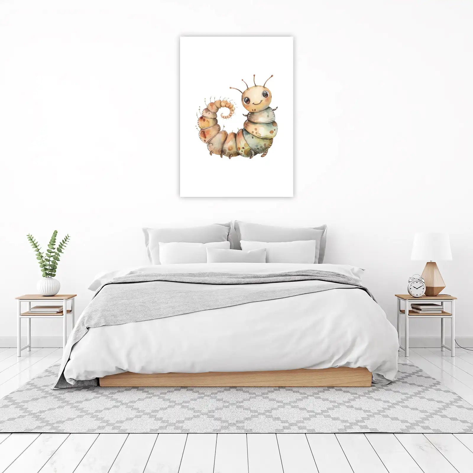 Cute Smiling Caterpillar Watercolor Wall Art