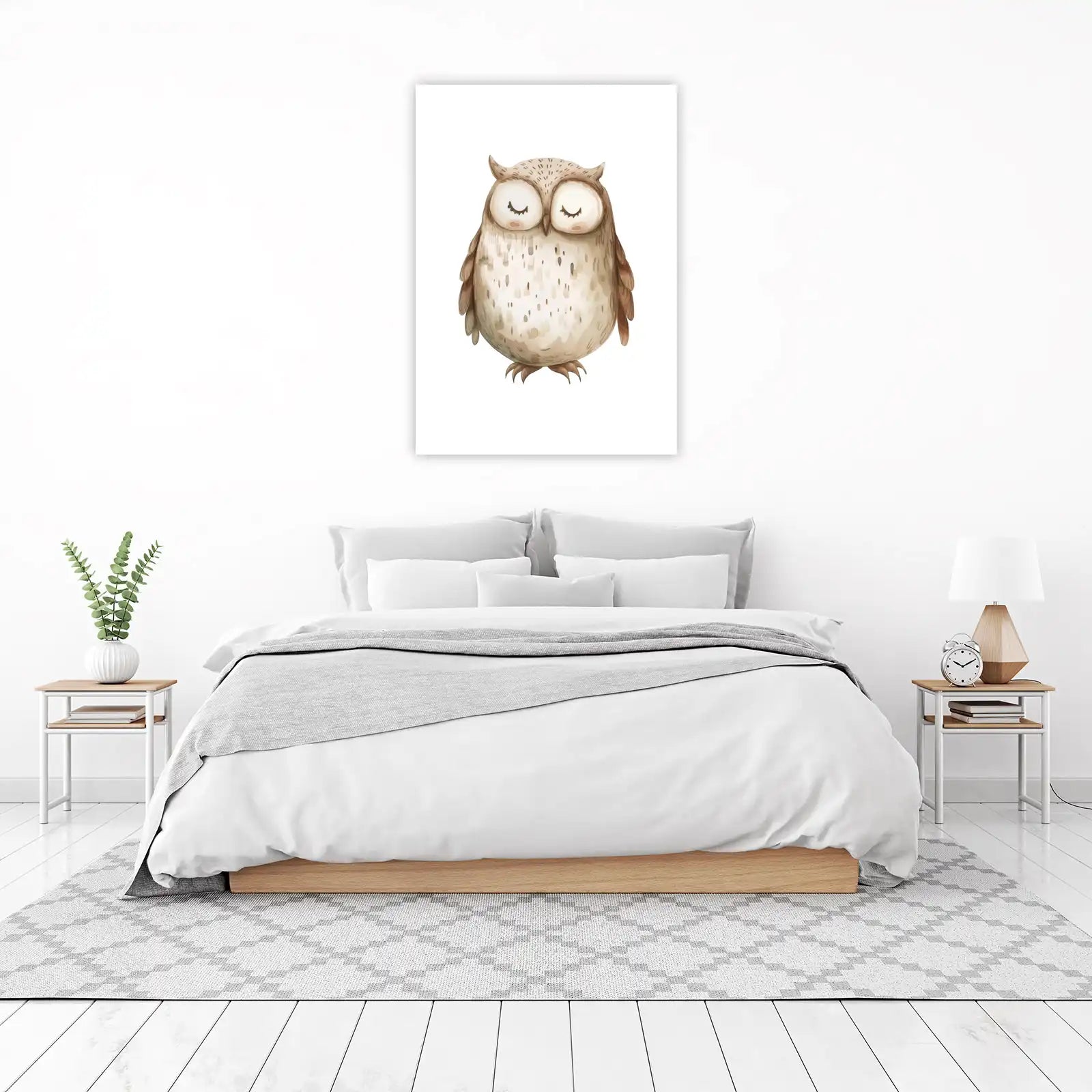Adorable Sleeping Owl Watercolor Wall Art