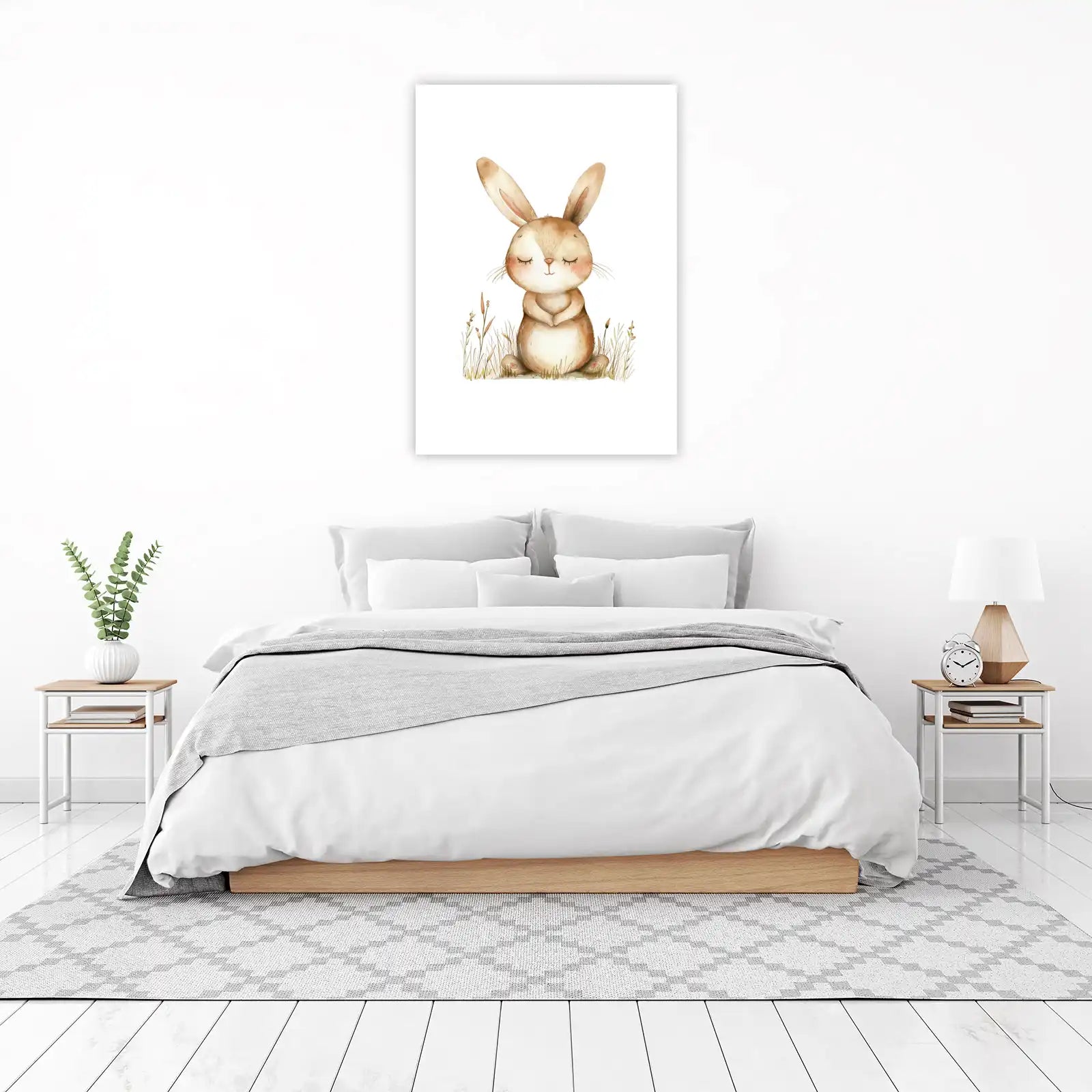 Cute Watercolor Bunny in Field Wall Art