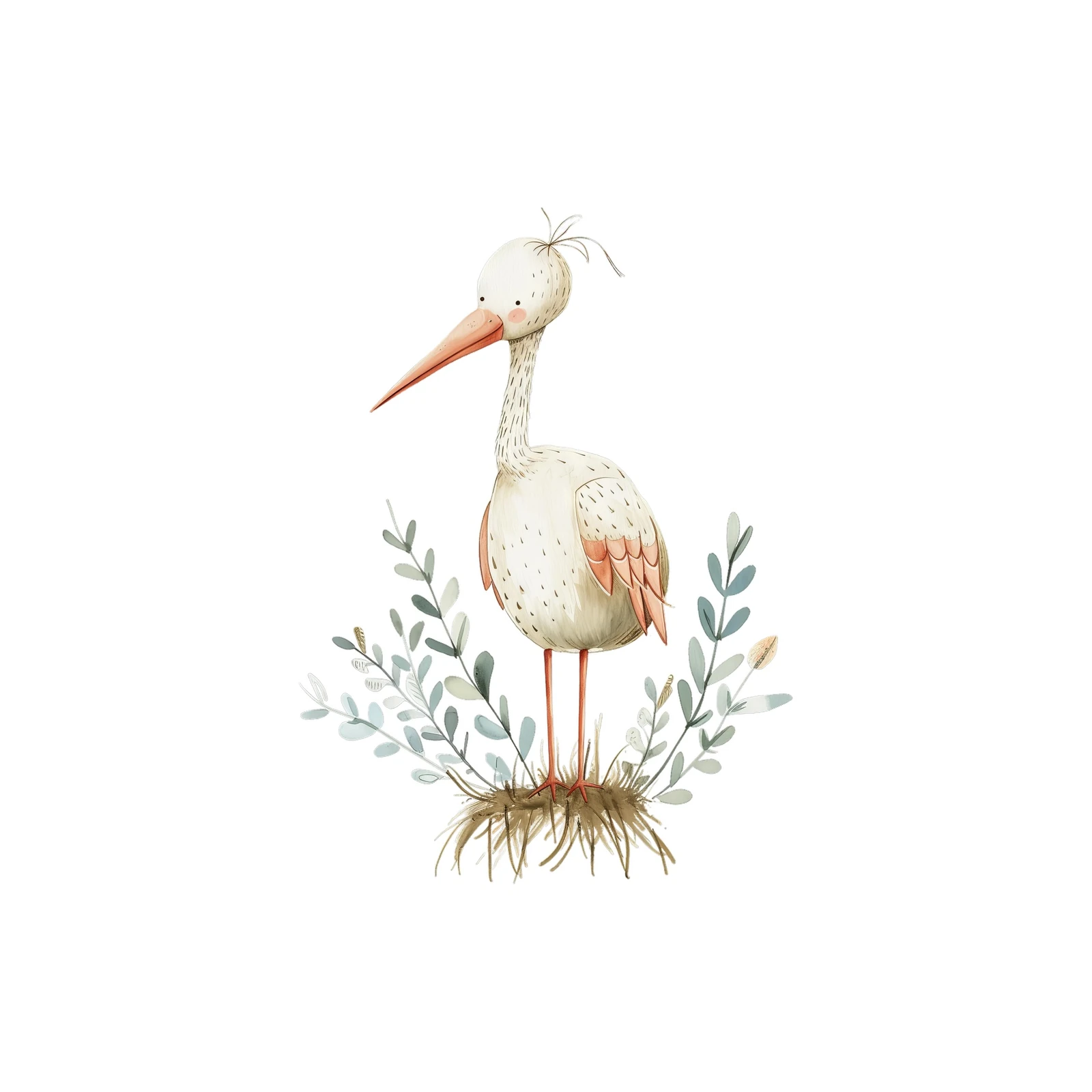 Charming Stork Watercolor Nursery Wall Art