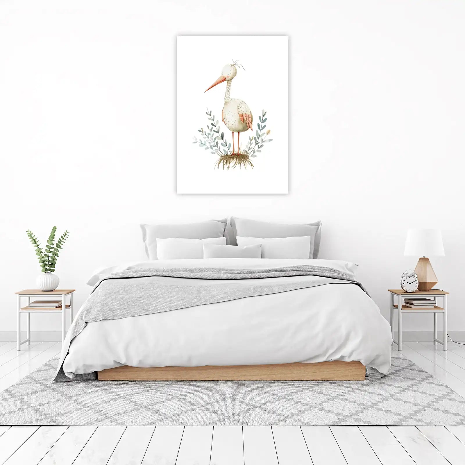 Charming Stork Watercolor Nursery Wall Art