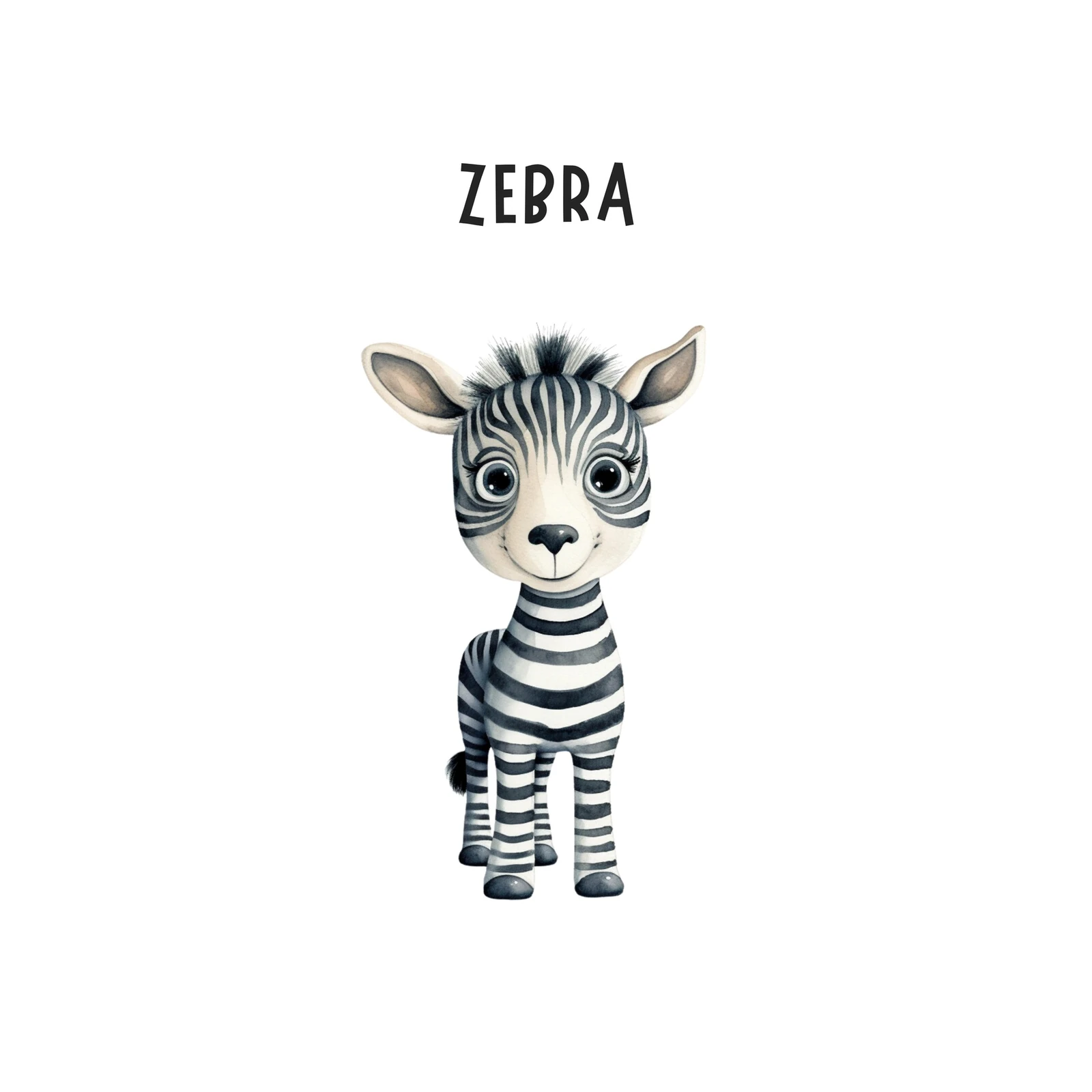 Cute Zebra Watercolor Safari Animal Wall Art